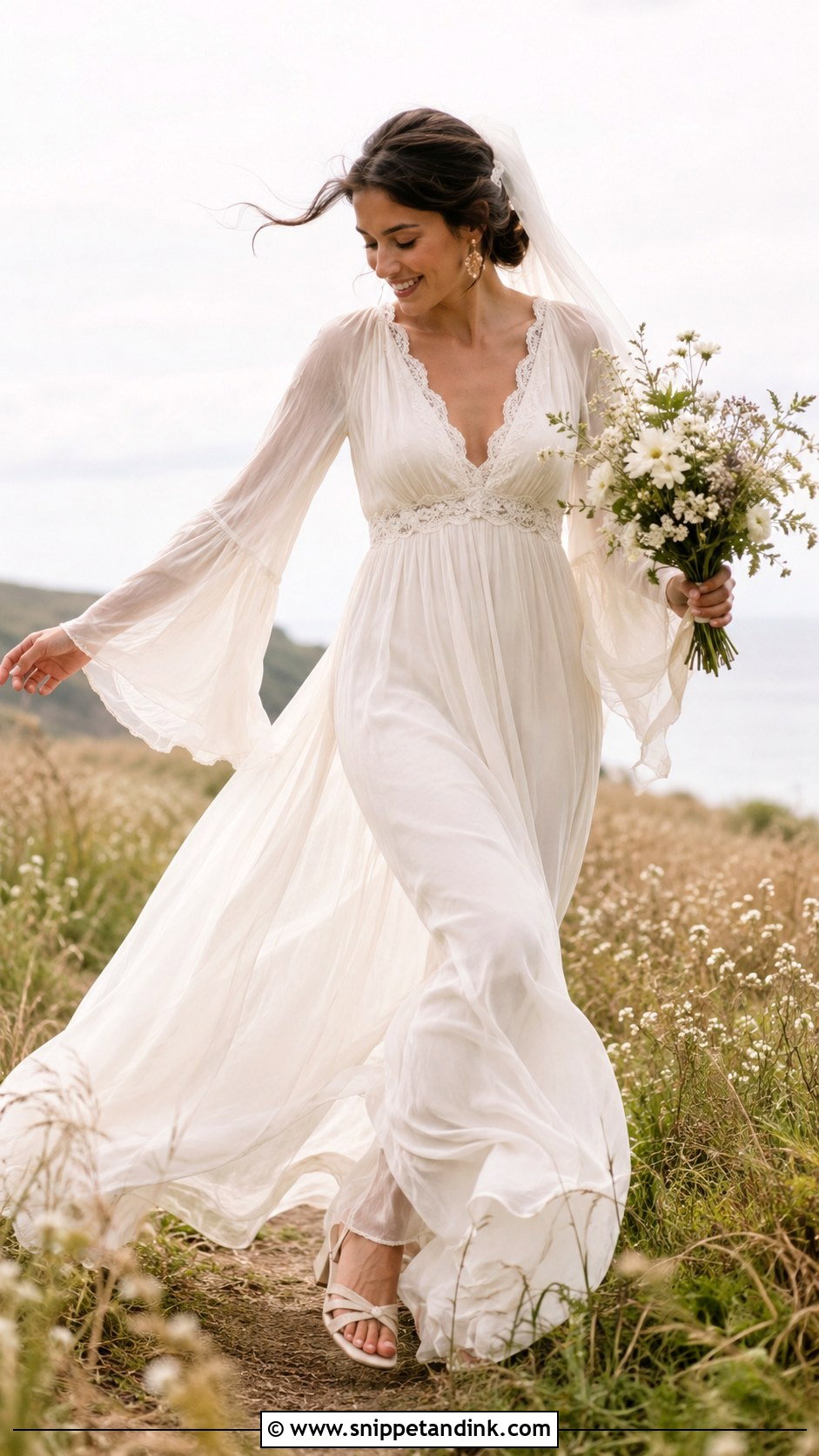 Ivory Chiffon Wedding Dress With Bell Sleeves - Snippet and Ink - 20 Ivory Wedding Dress with Sleeves