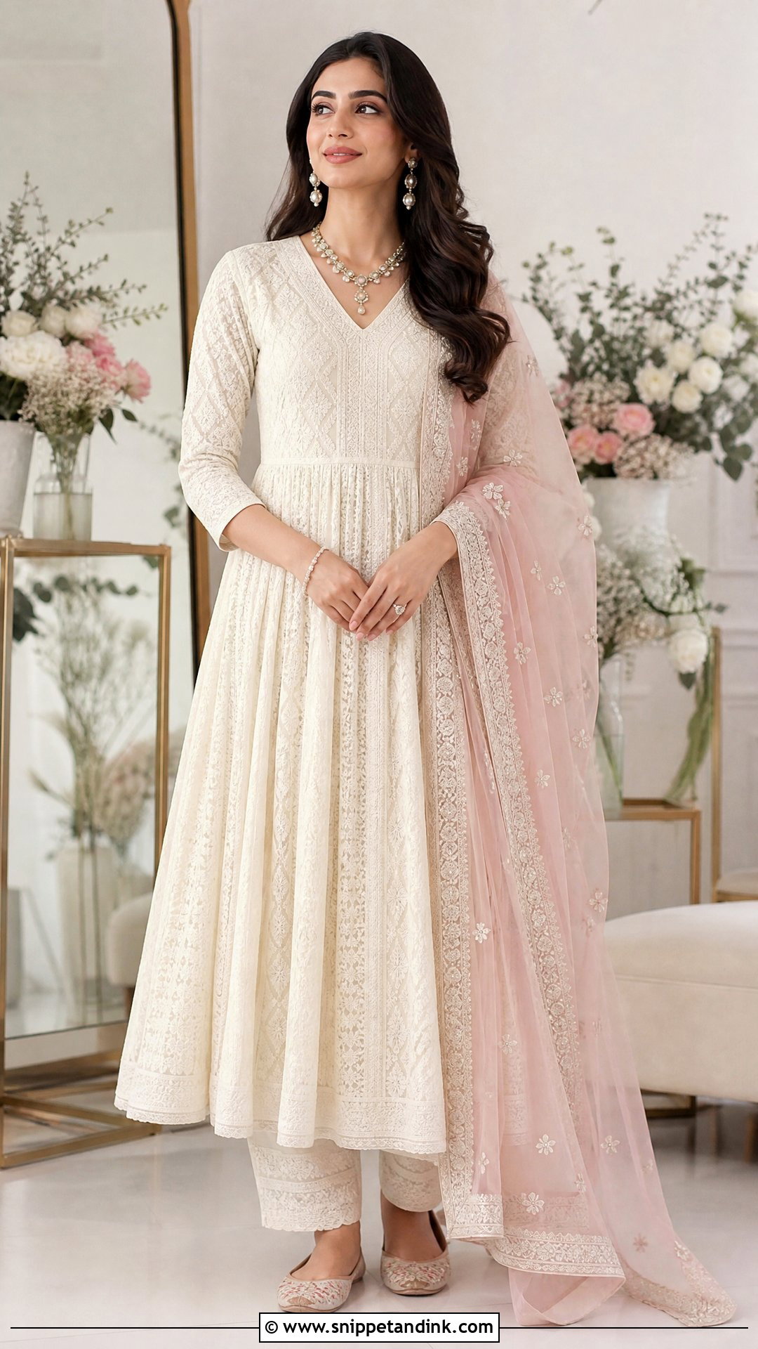 Ivory Chikankari Anarkali For Roka - Snippet and Ink - 20 Indian Pre Wedding Outfit Ideas