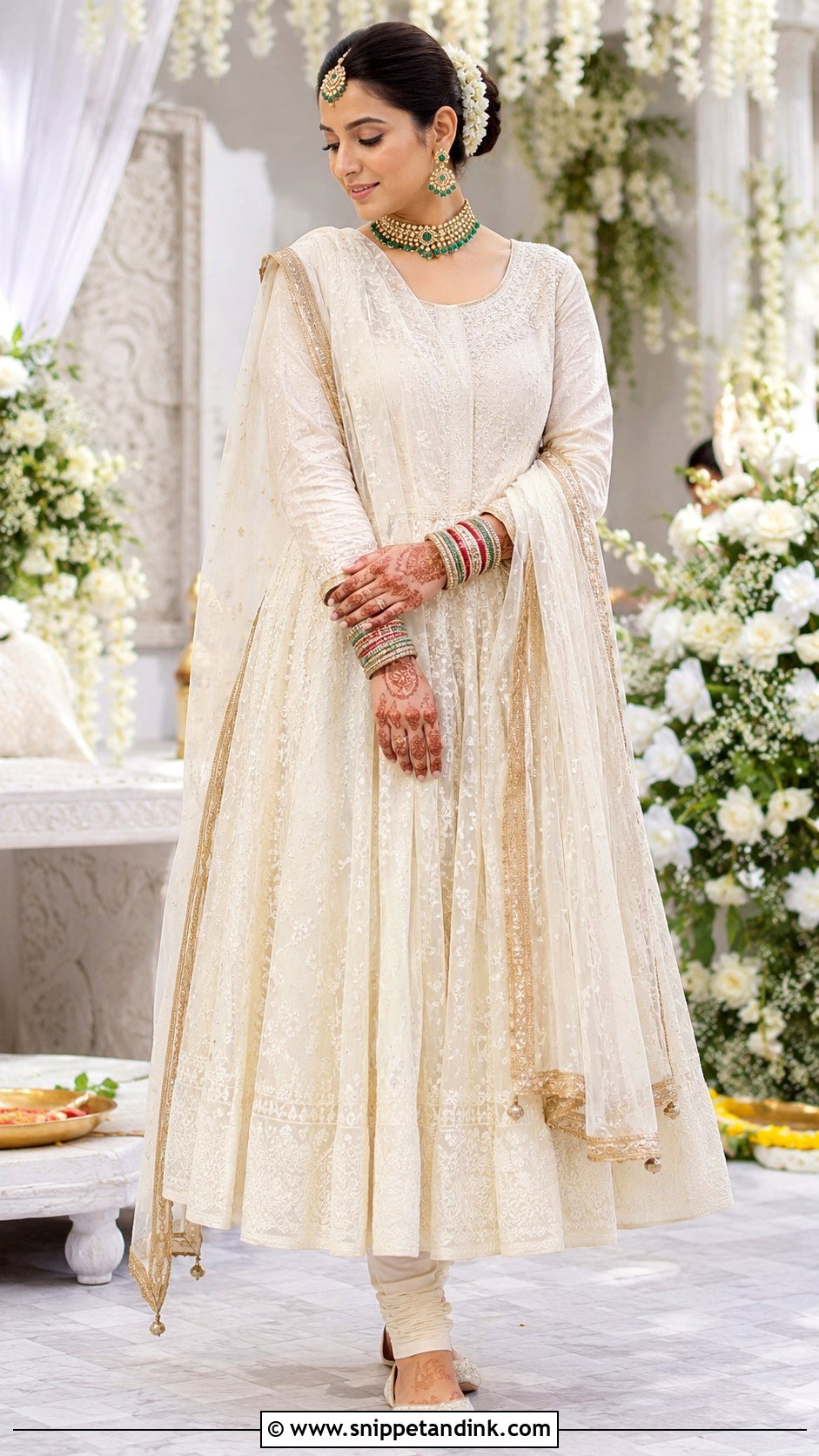 Ivory Chikankari Anarkali Grahshanti Outfit - Snippet and Ink - 20 Grahshanti Outfit for Bridal Ideas