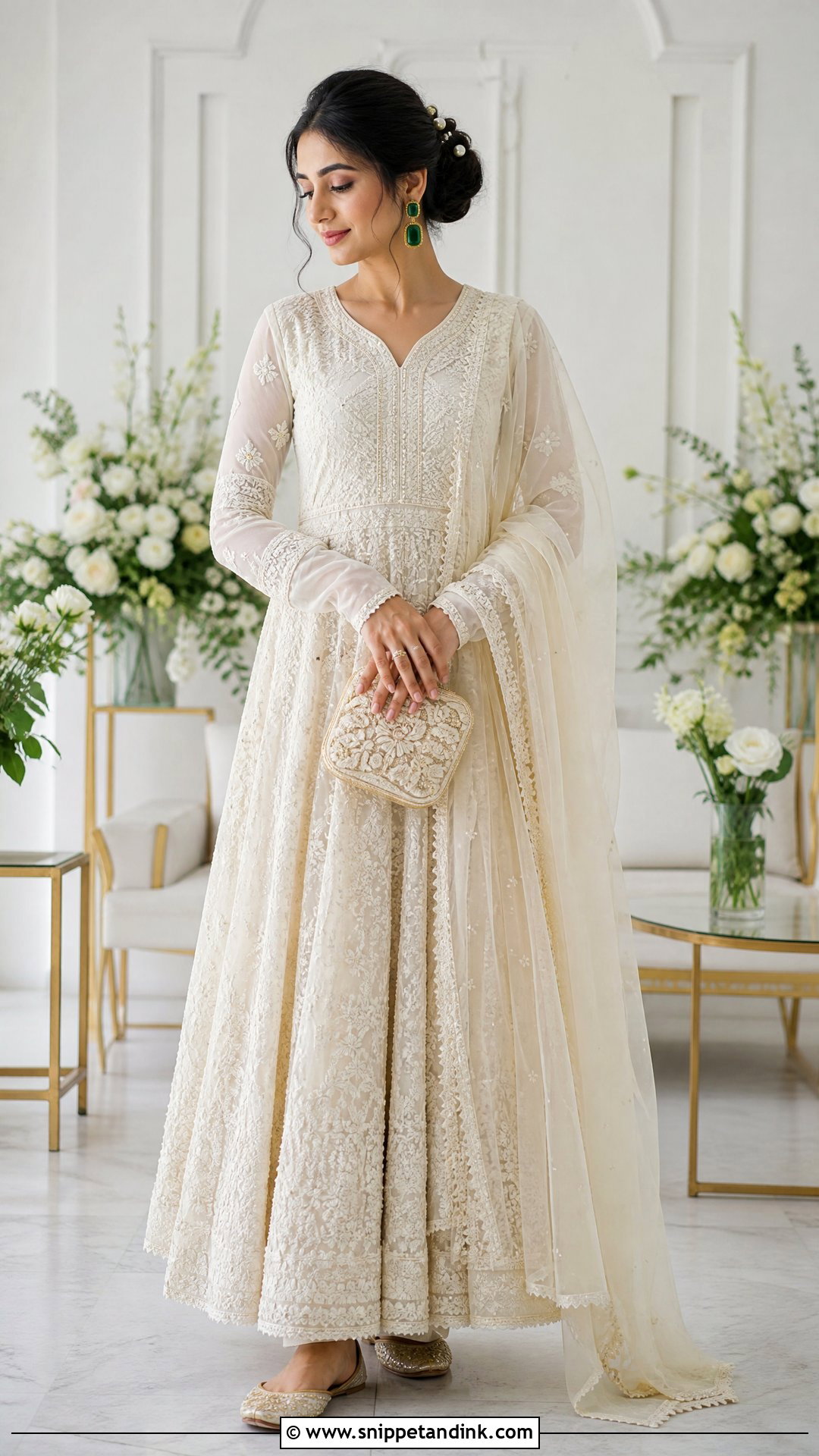 Ivory Chikankari Anarkali Ring Ceremony Dress - Snippet and Ink - 25 Ring Ceremony Dress Ideas