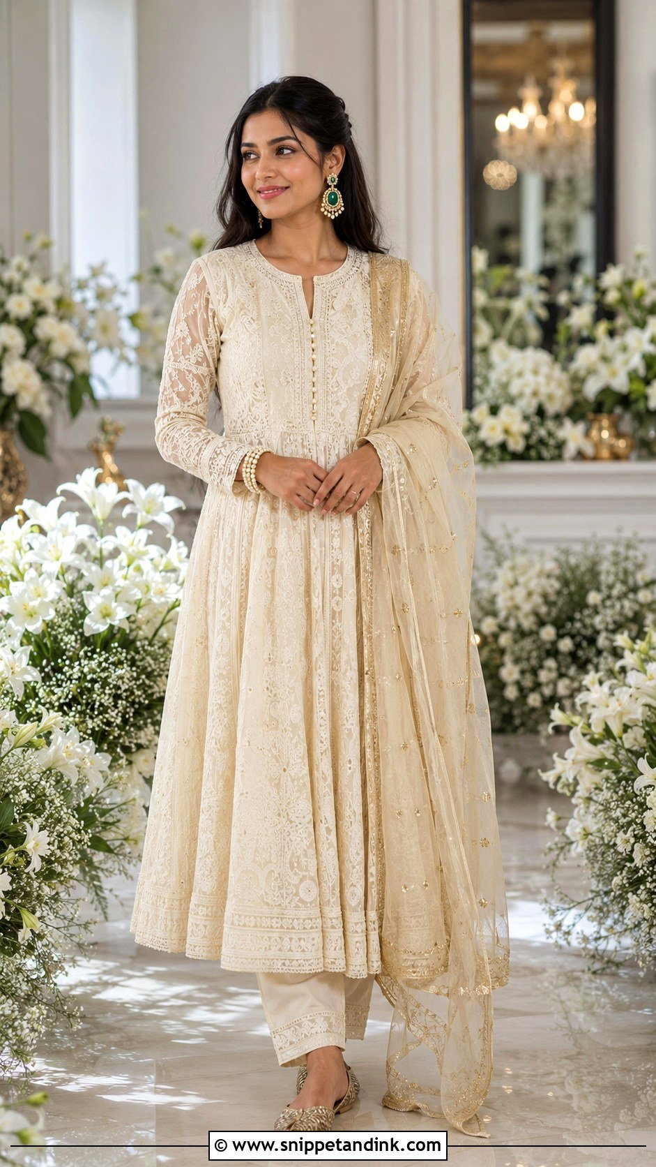 Ivory Chikankari Anarkali Roka Outfit - Snippet and Ink - 20 Indian Roka Outfits
