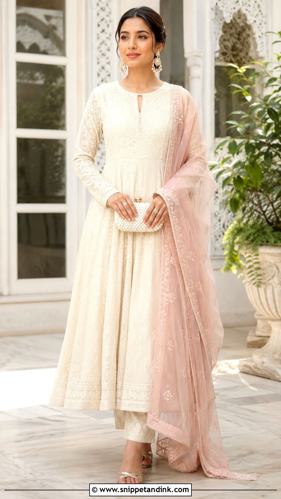 Ivory Chikankari Anarkali Suit With Pastel Dupatta - Snippet and Ink - 20 Anarkali Suit for Wedding Ideas