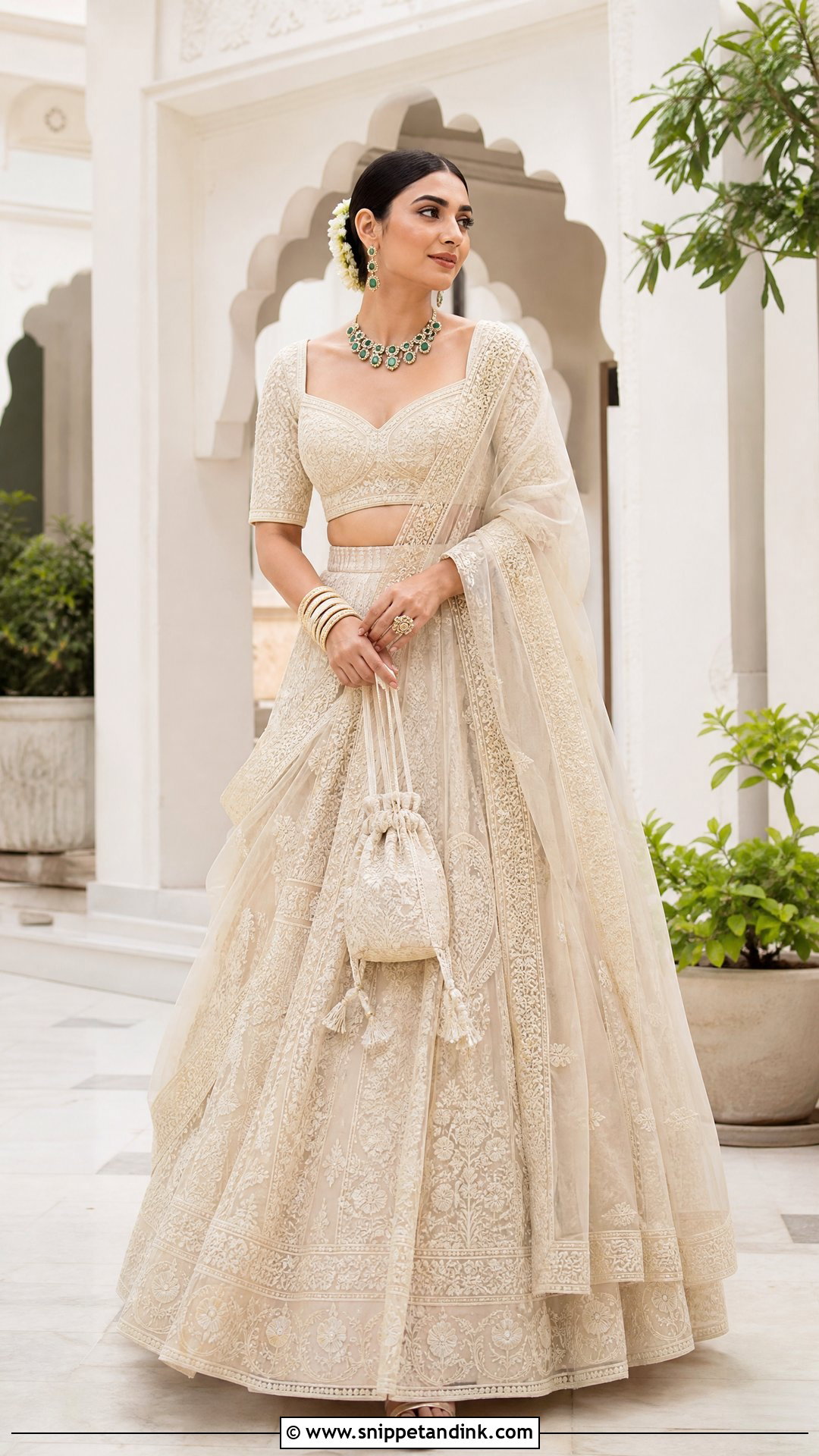 Ivory Chikankari Bridal Lehenga - Snippet and Ink - 20 Simple Indian Bridal Outfit Ideas