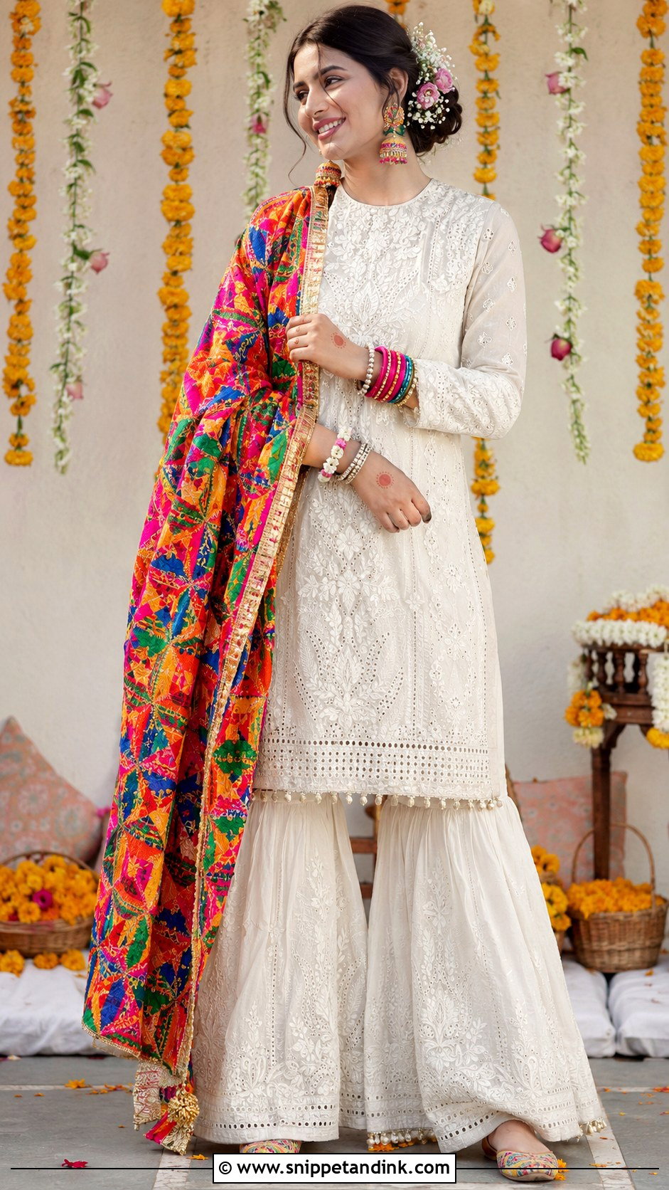 Ivory Chikankari Dholki Dress - Snippet and Ink - 20 Dholki Dress for Bride Ideas