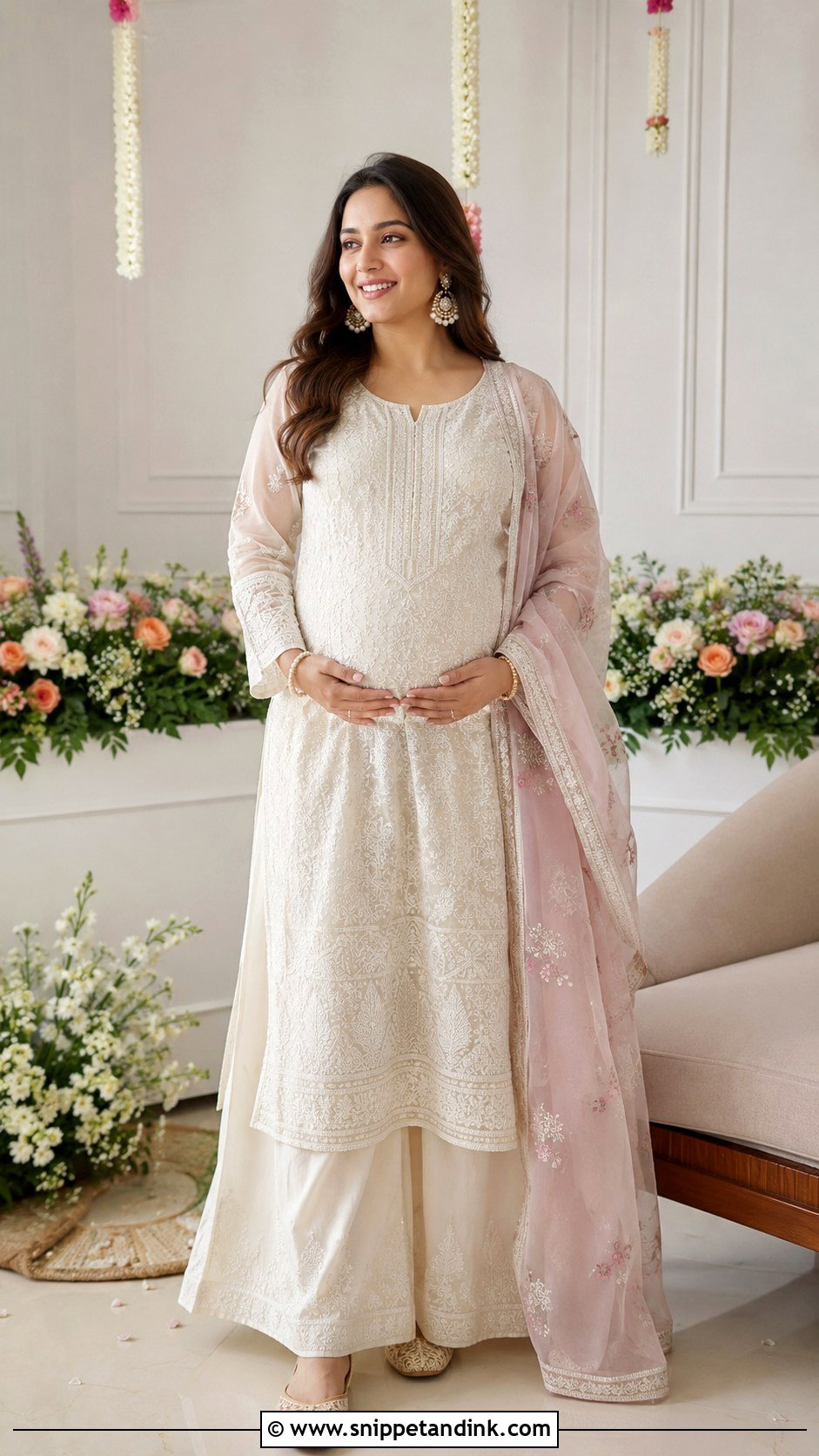 Ivory Chikankari Kurta Set Godh Bharai Outfit - Snippet and Ink - 25 Godh Bharai Outfit Ideas