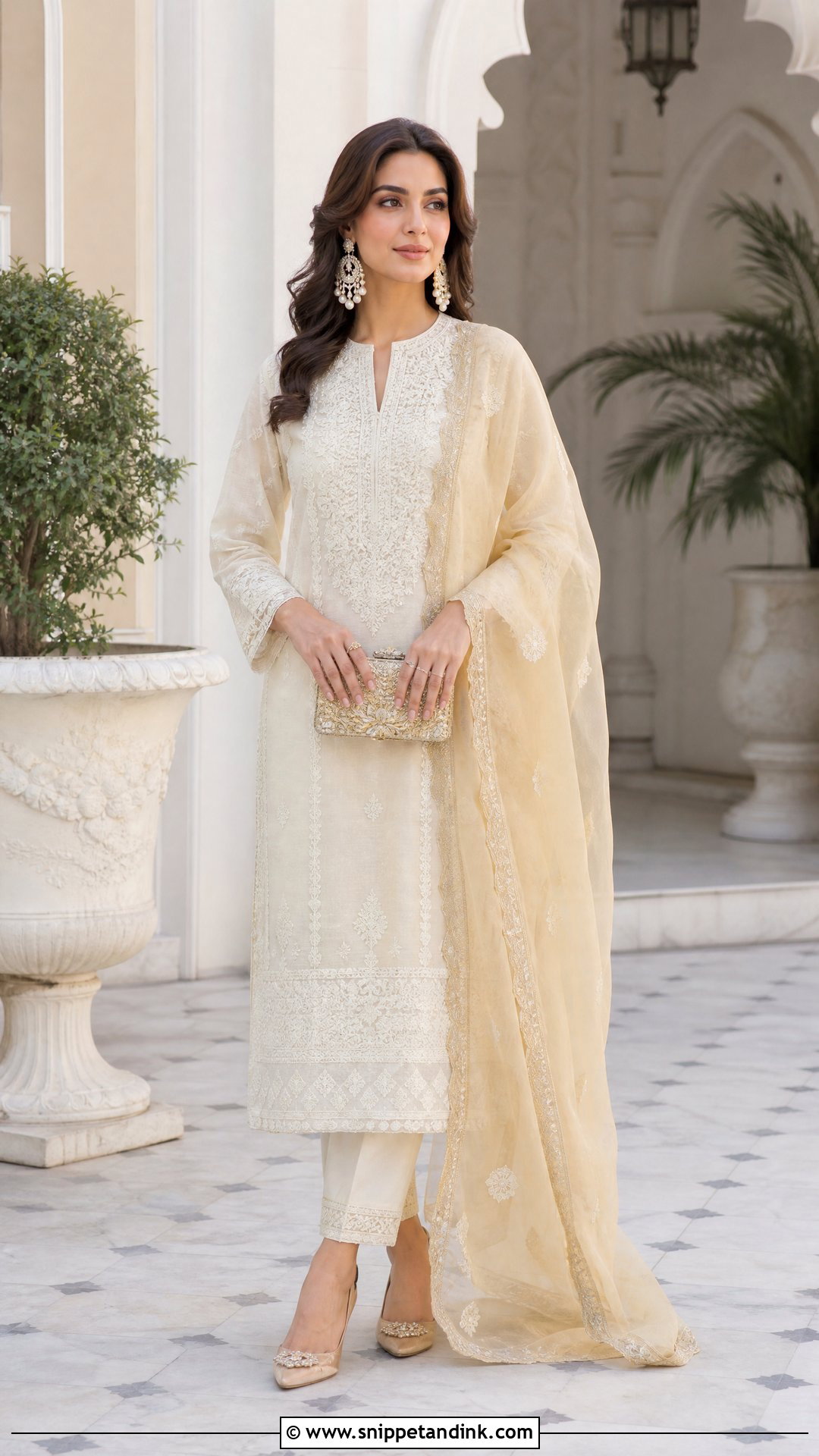 Ivory Chikankari Kurta Set With Dupatta - Snippet and Ink - 25 Kurta Set for Wedding Ideas