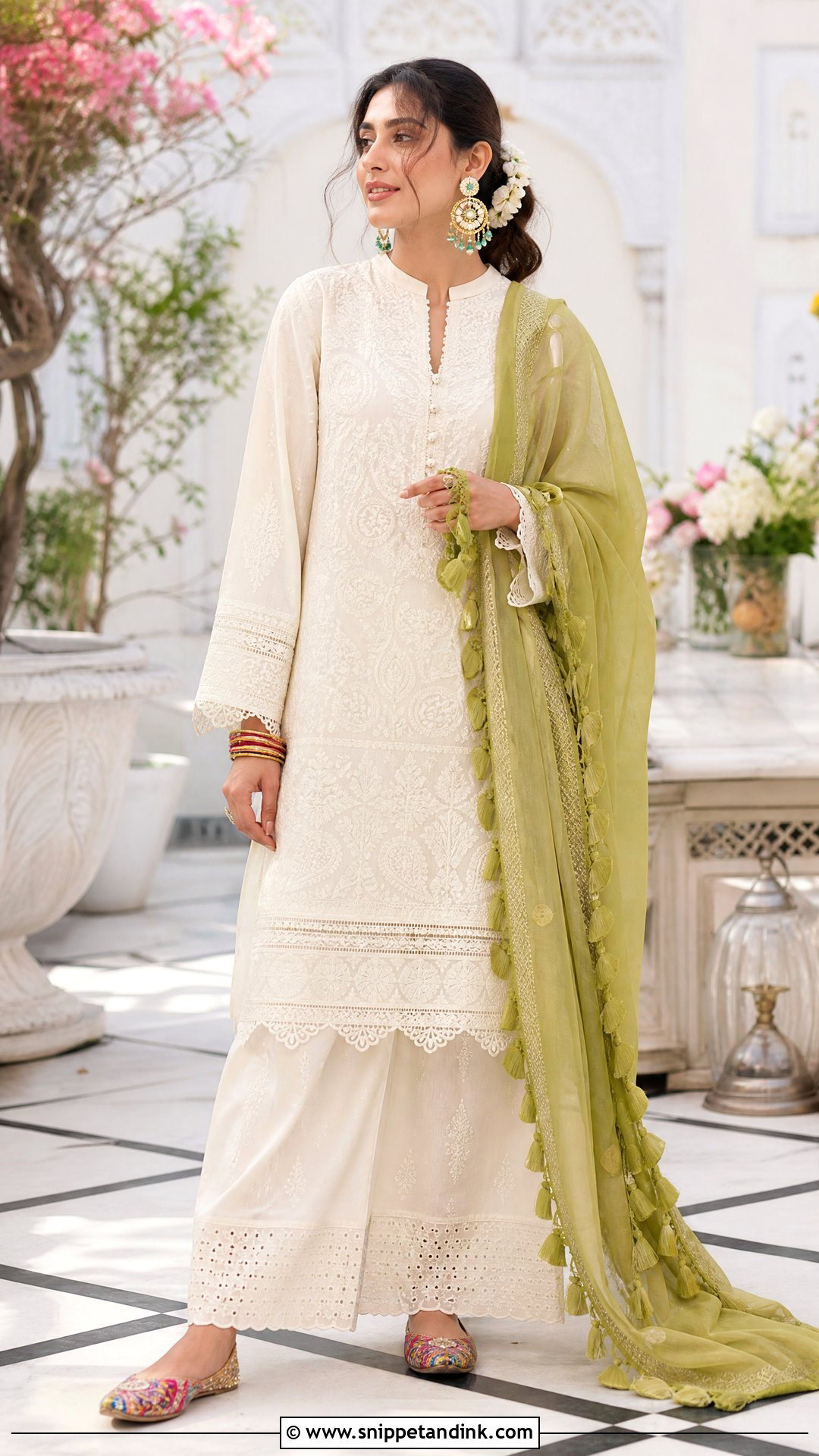 Ivory Chikankari Mehndi Outfit - Snippet and Ink - 20 Mehndi Day Outfits