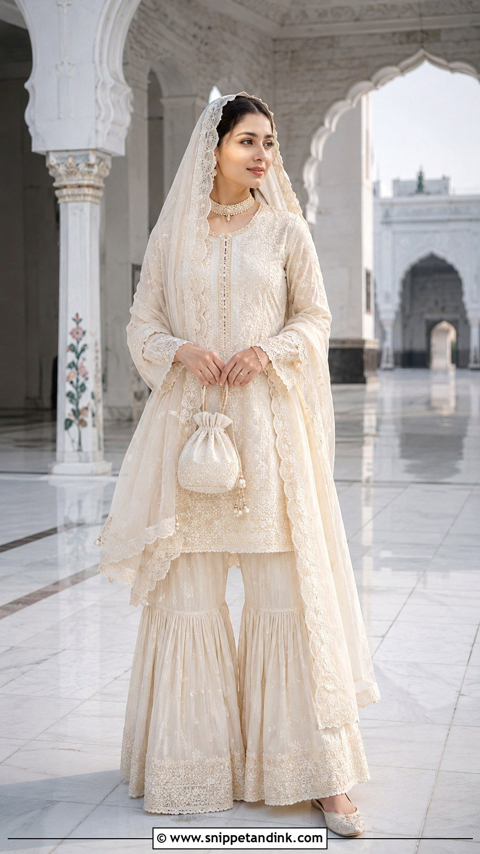 Ivory Chikankari Nikah Garara Outfit - Snippet and Ink - 20 Nikah Garara Ideas