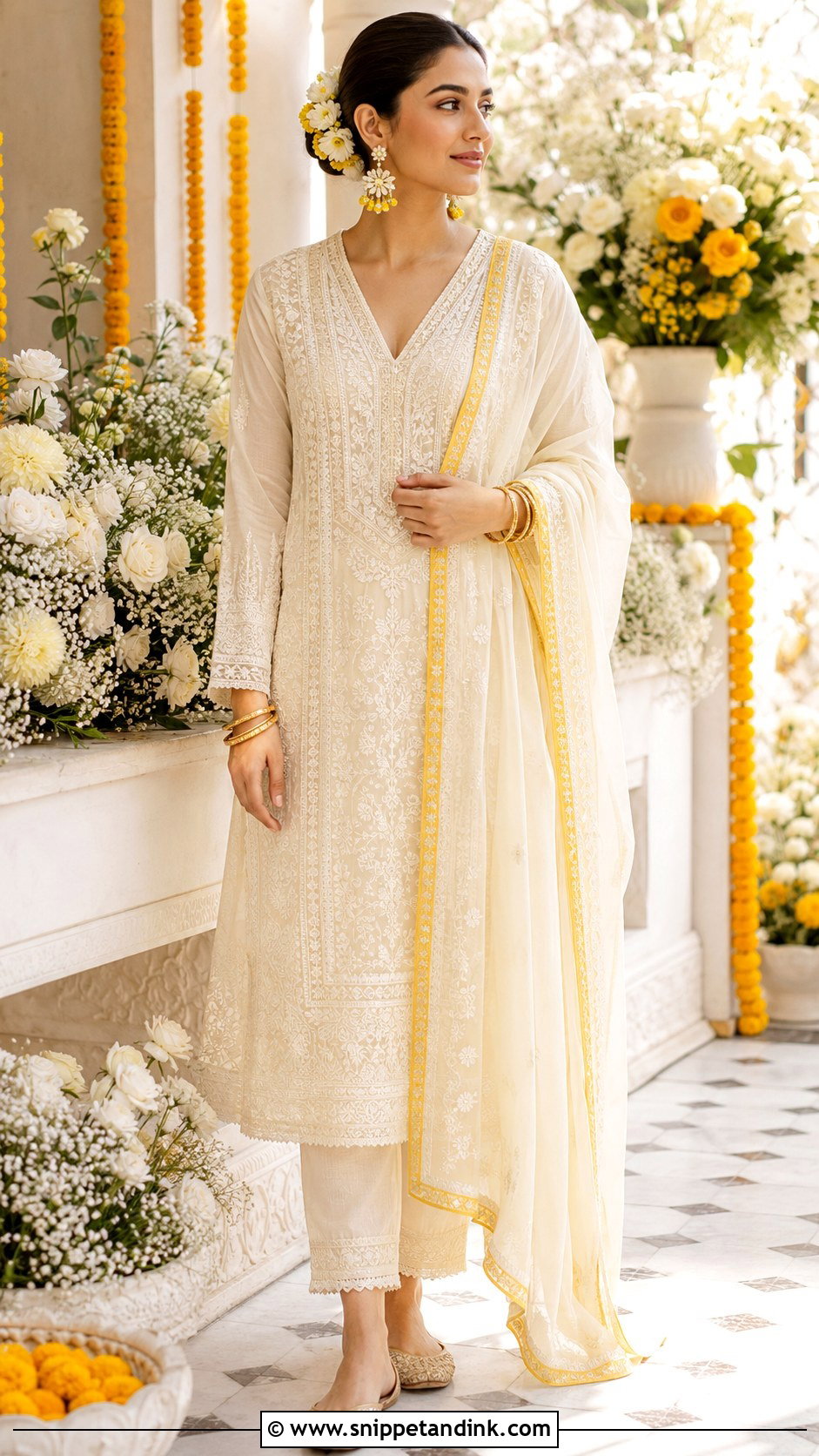 Ivory Chikankari Suit for Haldi - Snippet and Ink - 20 Outfits for Haldi Ceremony