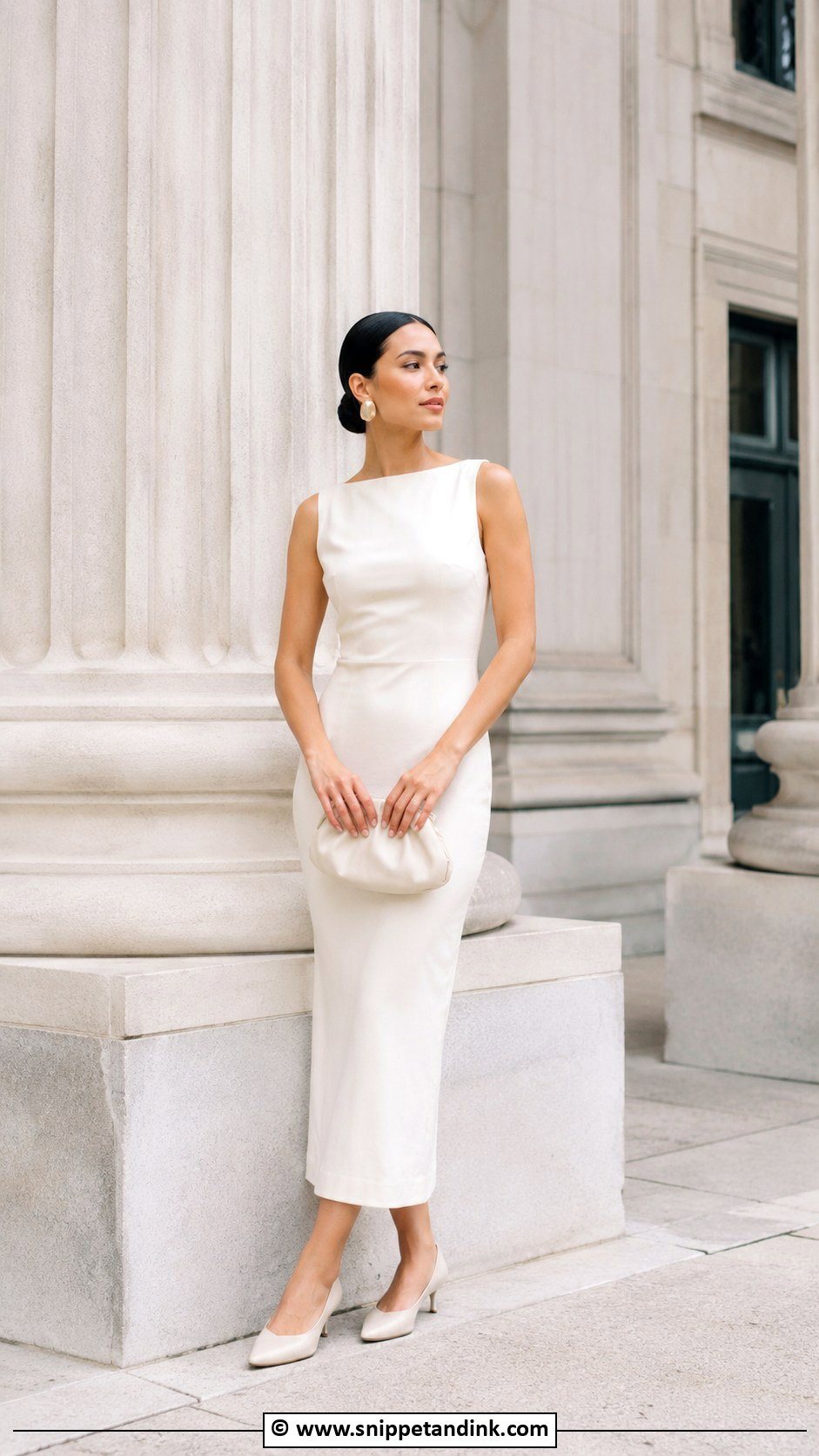 Ivory Column Dress City Hall Wedding Outfit - Snippet and Ink - 30 City Hall Wedding Outfit Ideas