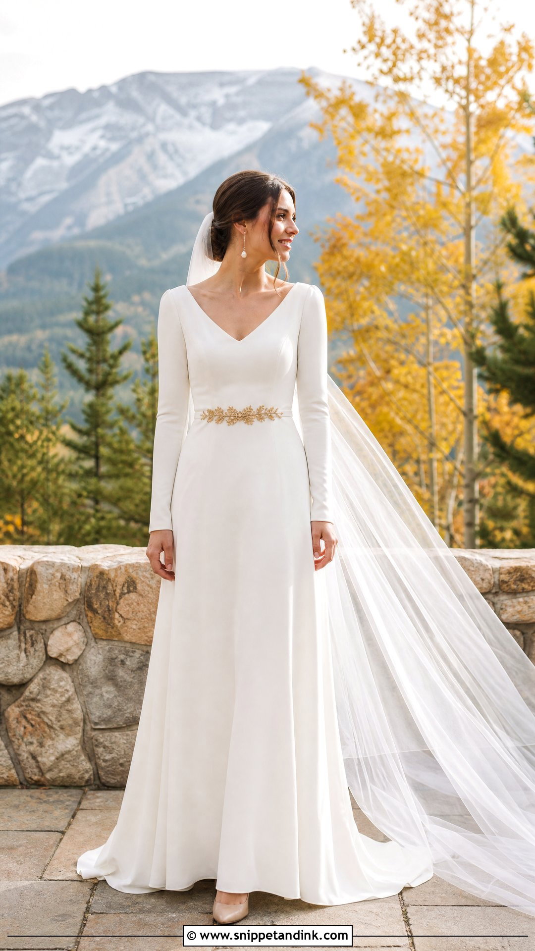 Ivory Crepe Long Sleeve Soft Autumn Wedding Dress - Snippet and Ink - 20 Soft Autumn Wedding Dress Ideas