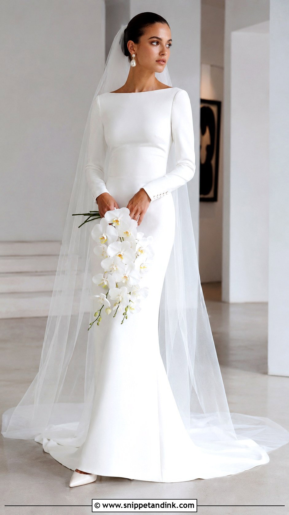 Ivory Crepe Sheath Wedding Dress With Fitted Sleeves - Snippet and Ink - 20 Ivory Wedding Dress with Sleeves