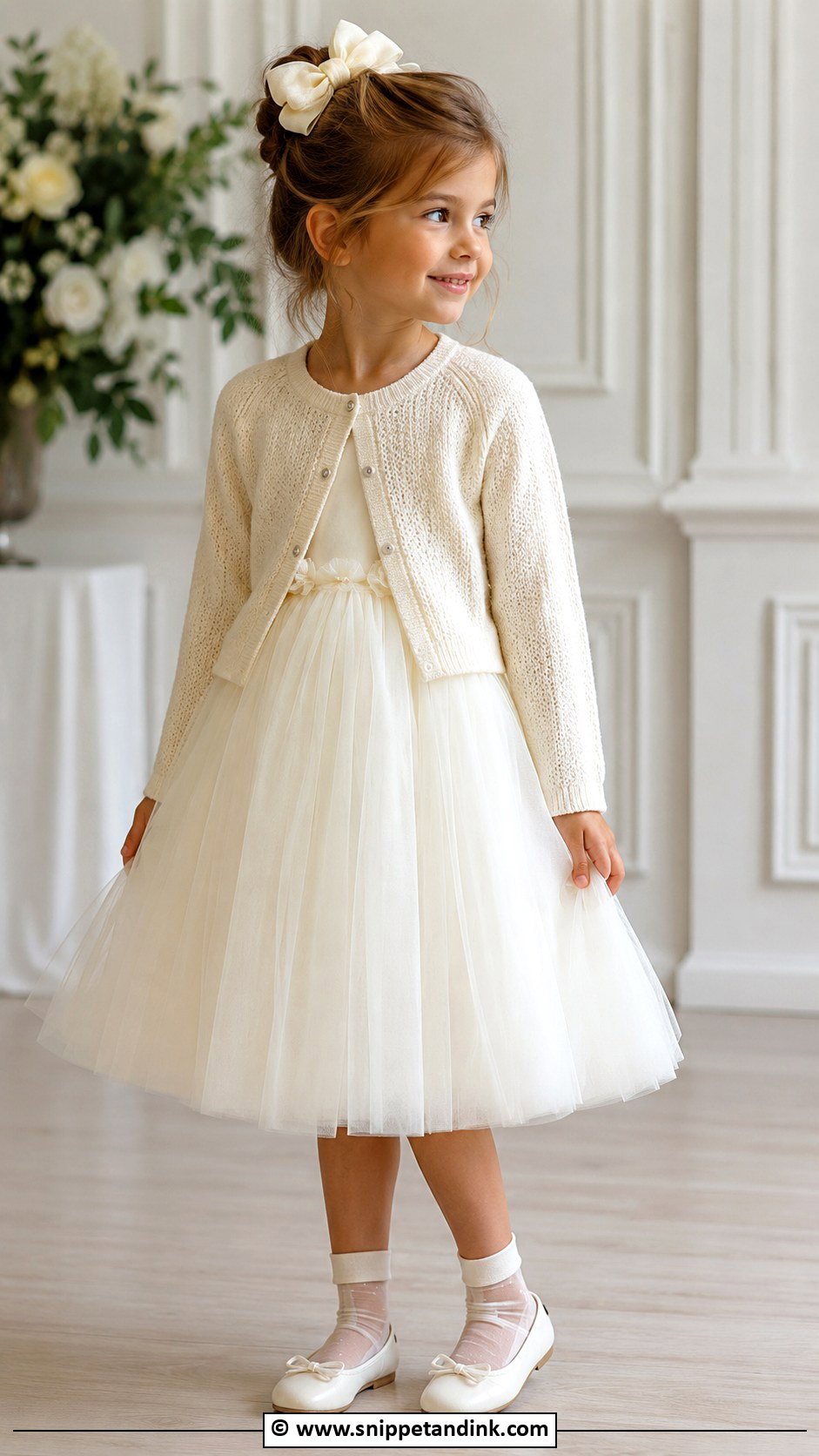Ivory Dress And Cardigan Kids Wedding Outfit - Snippet and Ink - 25 Wedding Dress for Kids Ideas