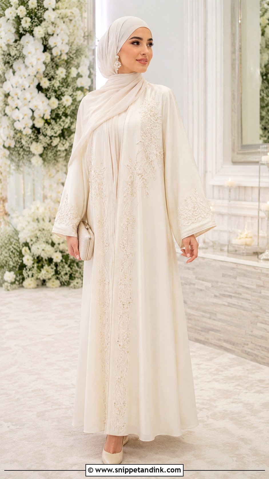Ivory Embroidered Abaya - Snippet and Ink - 30 Wedding Abaya Ideas