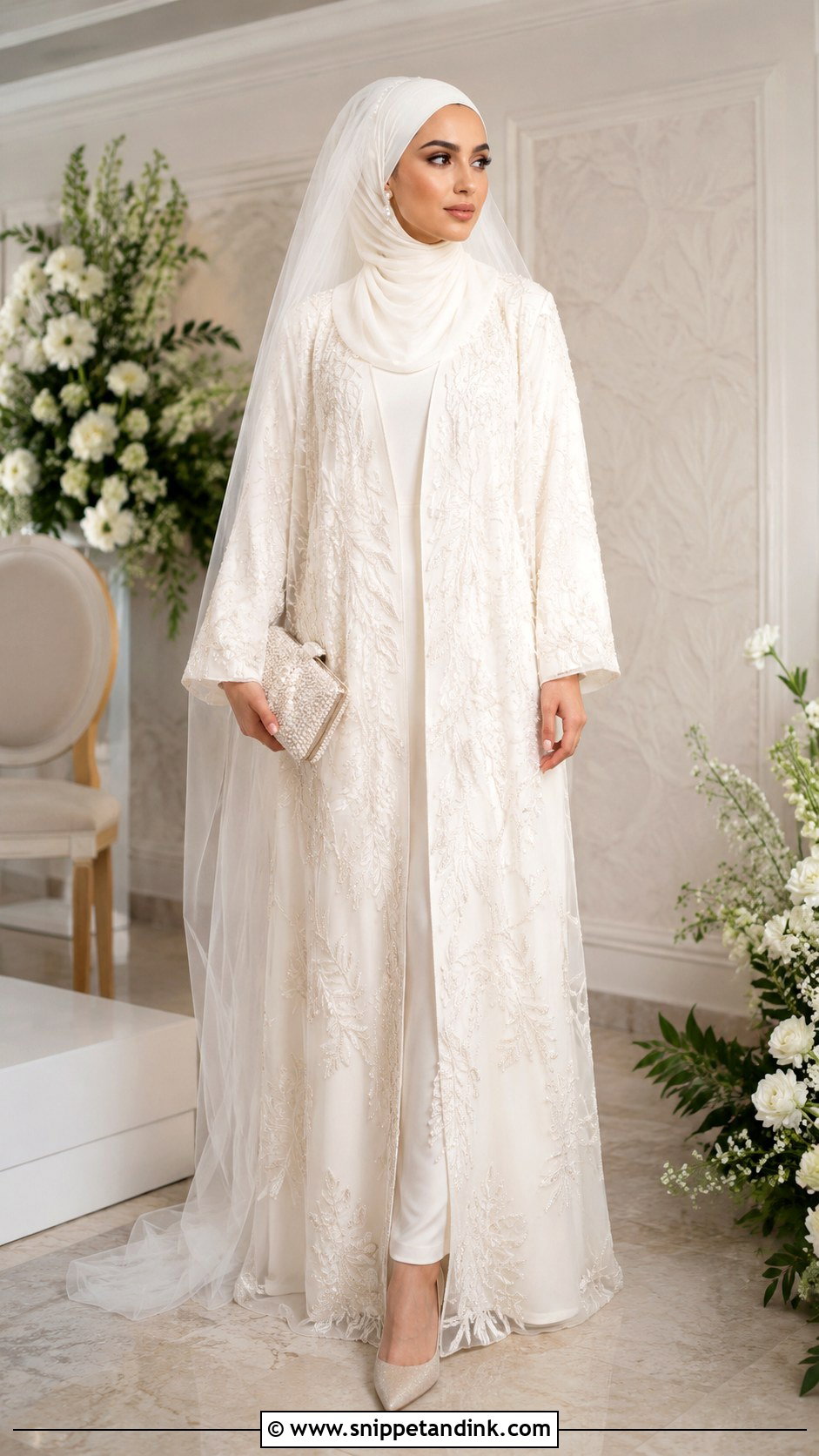 Ivory Embroidered Bride Abaya - Snippet and Ink - 20 Bride Abaya Ideas