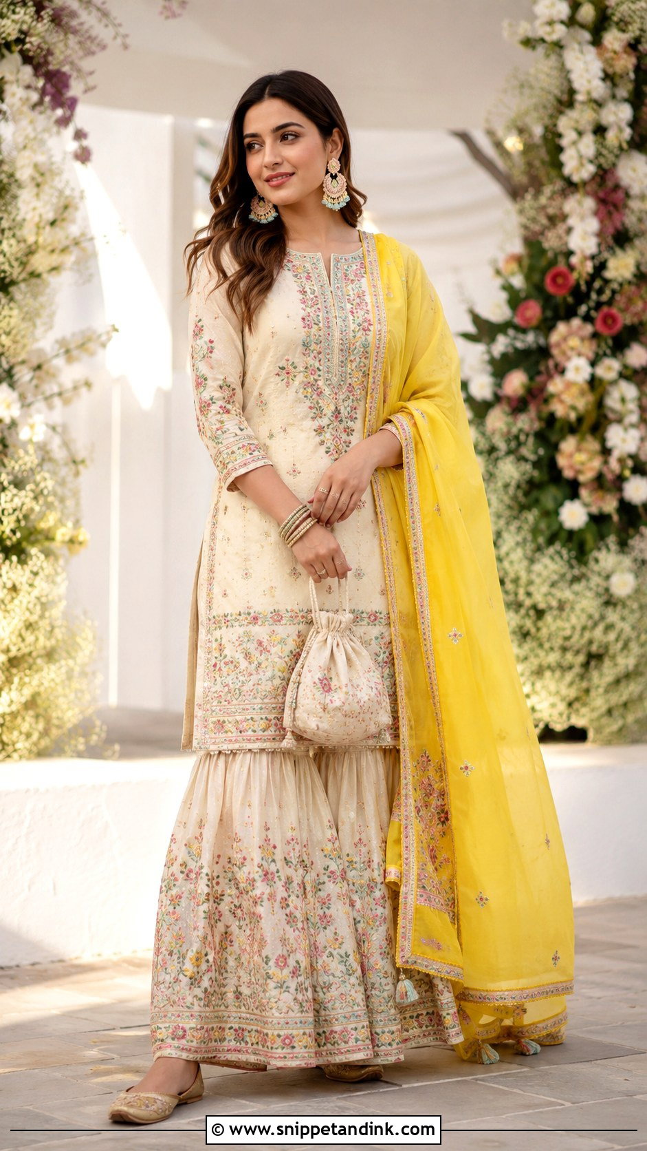 Ivory Embroidered Mehendi Outfit - Snippet and Ink - 35 Mehendi Outfits