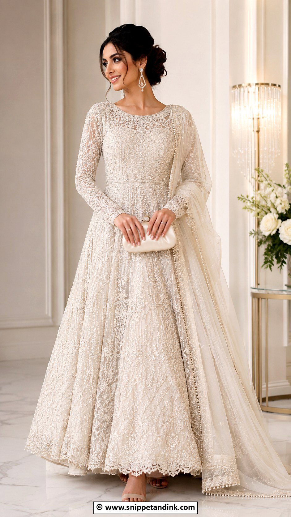 Ivory Embroidered Reception Gown - Snippet and Ink - 25 Indian Receptions Bridal Gowns