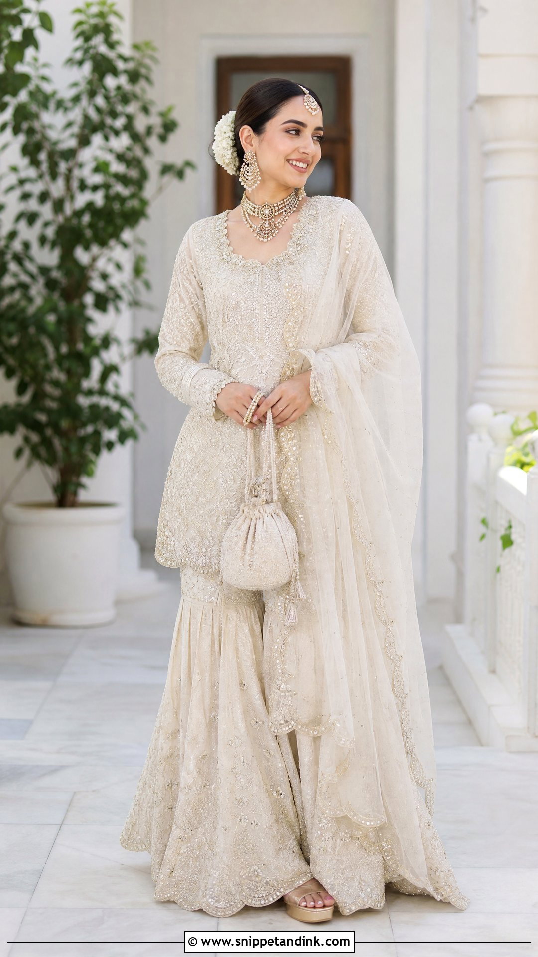 Ivory Embroidered Sharara Bridal Suit - Snippet and Ink - 20 Indian Bridal Suits for Women