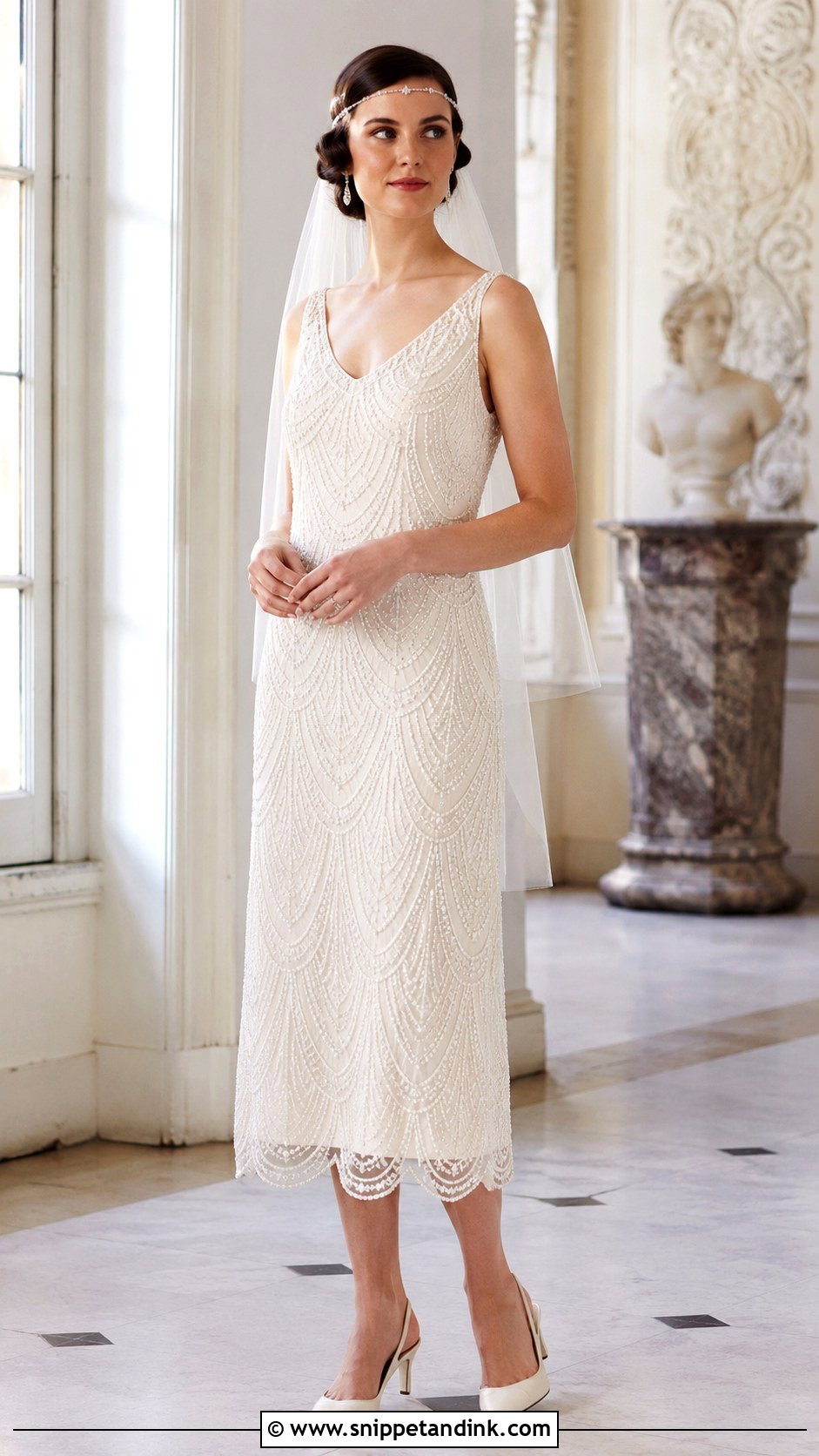 Ivory Flapper Wedding Dress With Scalloped Hem - Snippet and Ink - 20 Flapper Wedding Dress Ideas