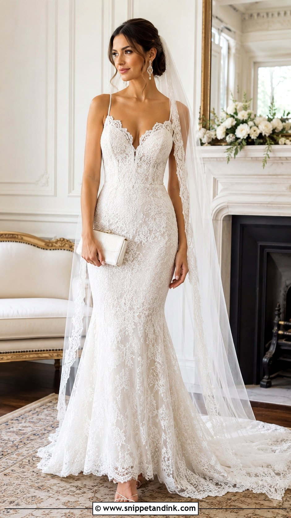 Ivory Flat Wedding Sandals With Lace Mermaid Gown - Snippet and Ink - 20 Flat Wedding Sandals Ideas