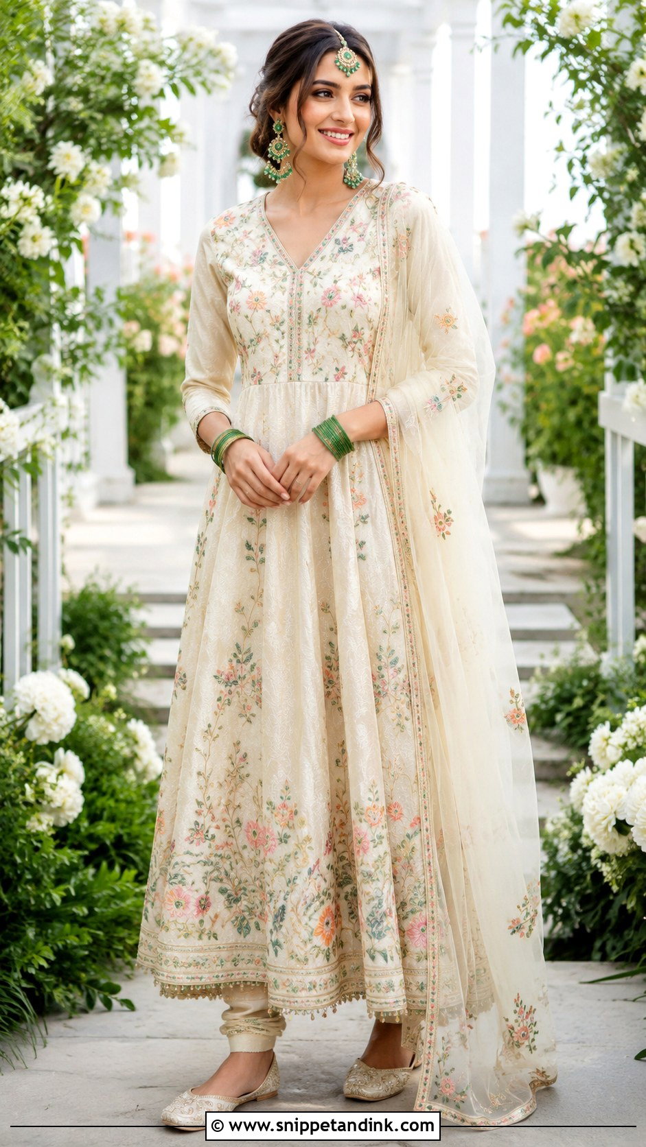 Ivory Floral Anarkali For Mehendi - Snippet and Ink - 20 Mehendi Function Outfit Brides Ideas