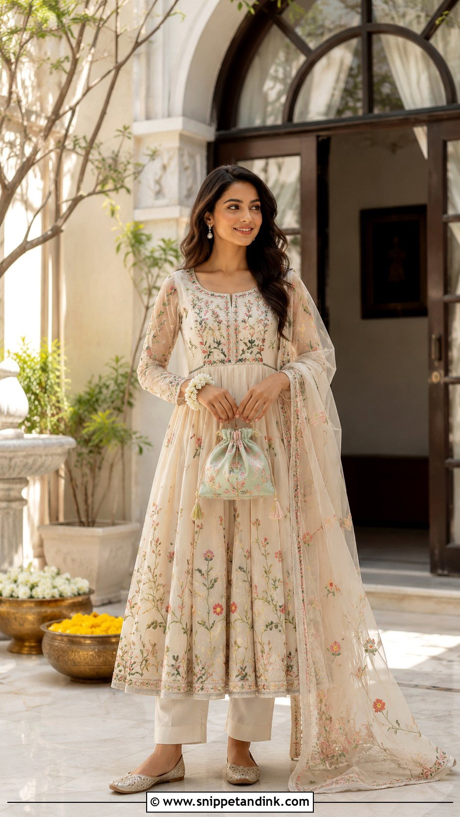 Ivory Floral Anarkali Mehndi Outfit - Snippet and Ink - 20 Mehandi Function Dresses Mehndi Outfit