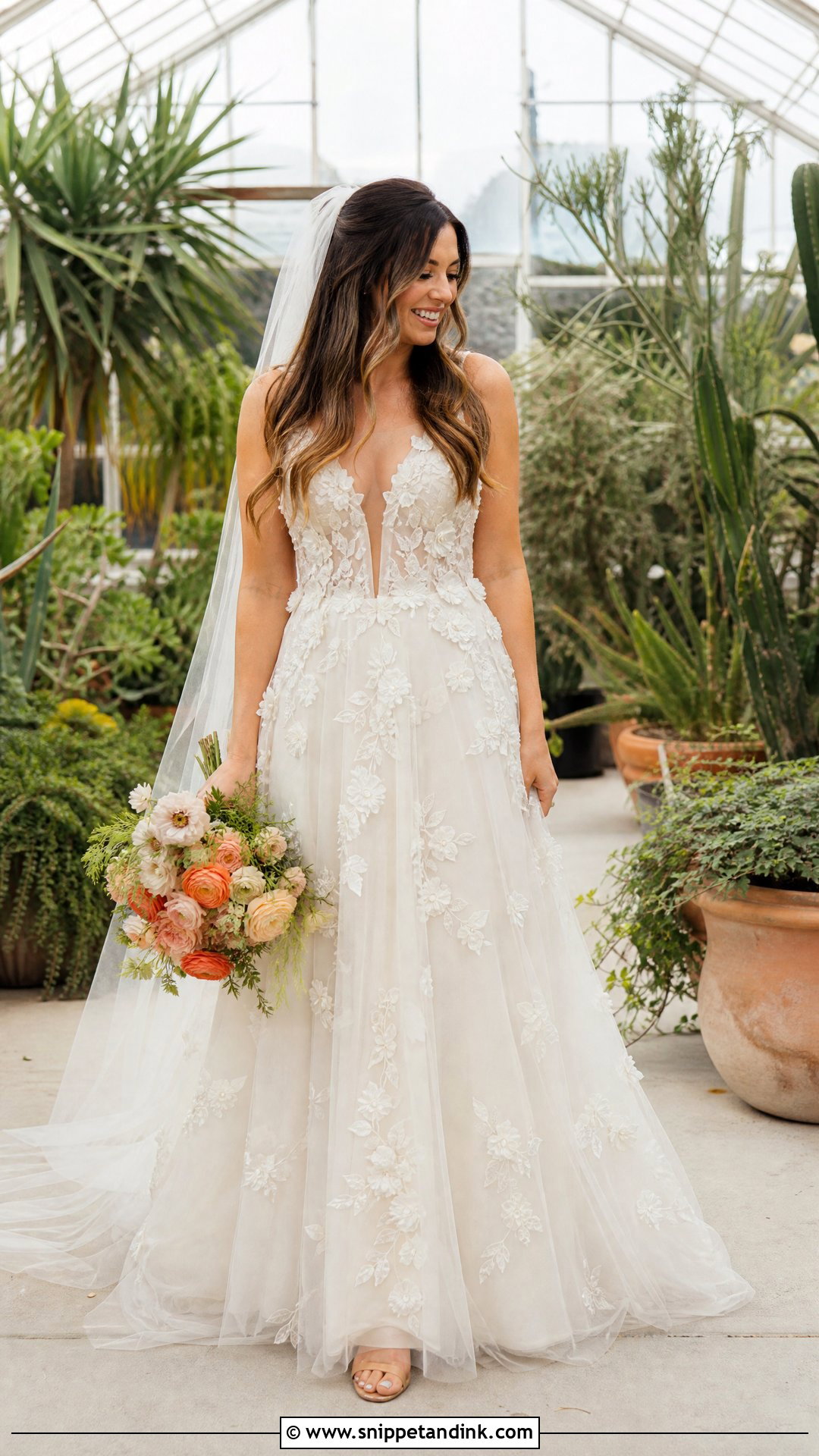 Ivory Floral Applique Soft Autumn Wedding Dress - Snippet and Ink - 20 Soft Autumn Wedding Dress Ideas
