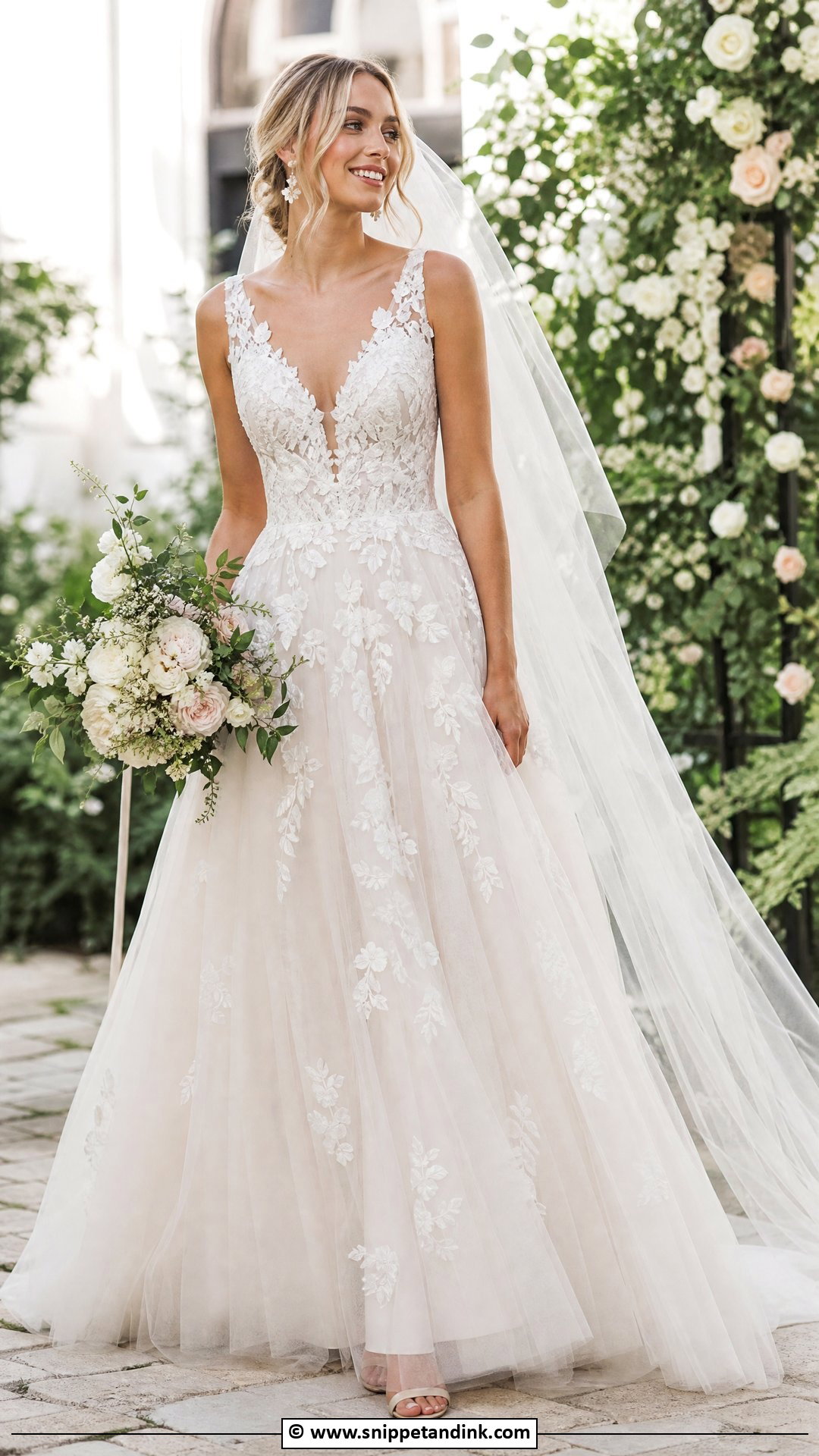 Ivory Floral Applique Wedding Dress - Snippet and Ink - 35 Ivory Wedding Dress Ideas