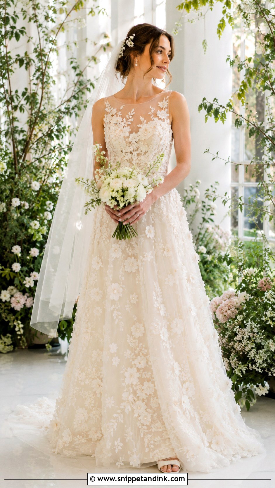 Ivory Floral Applique Wedding Gown - Snippet and Ink - 20 Ivory Wedding Gown Ideas