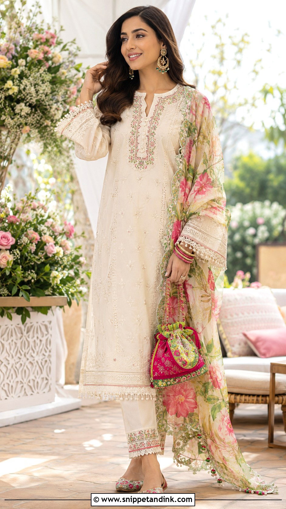 Ivory Floral Dupatta Mehendi Suit - Snippet and Ink - 20 Mehendi Suits Mehndi Outfit