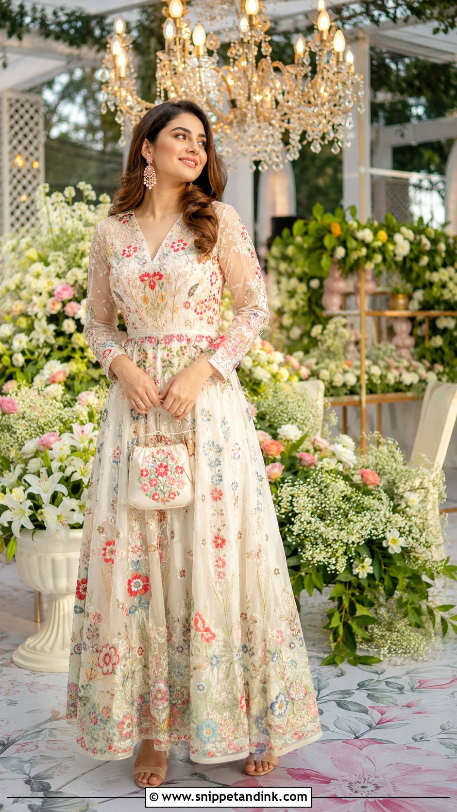 Ivory Floral Gown for Sangeet Function - Snippet and Ink - 20 Gown for Sangeet Function Ideas