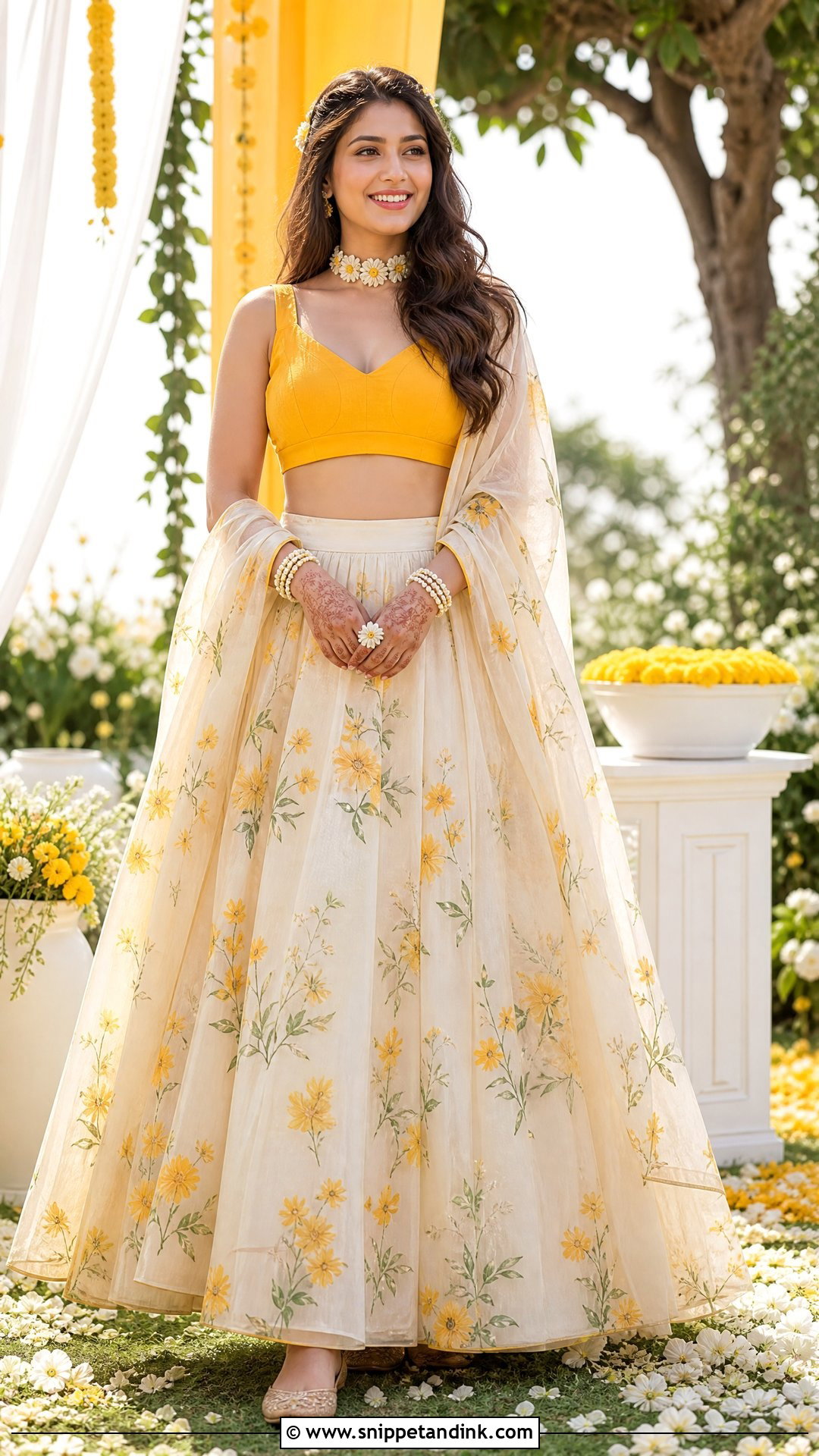 Ivory Floral Haldi Outfit - Snippet and Ink - 25 Simple Haldi Outfit for Bride Ideas