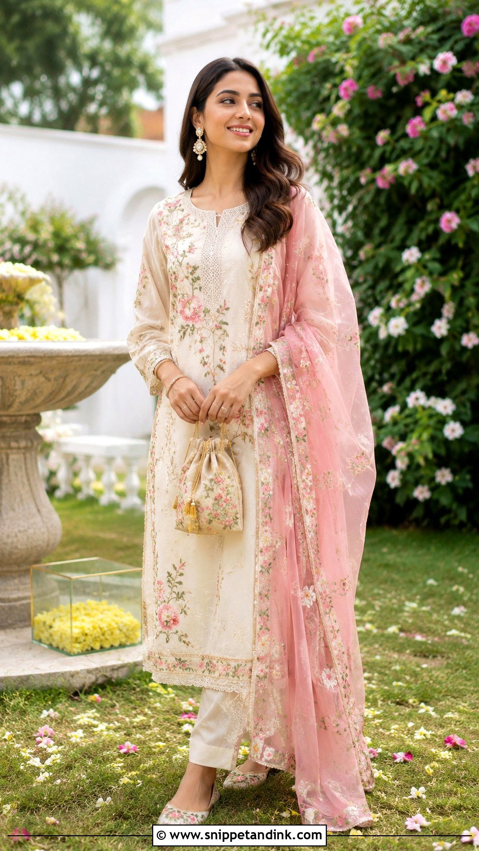 Ivory Floral Kurta Jal Ceremony Outfit - Snippet and Ink - 20 Jal Ceremony Outfit Ideas