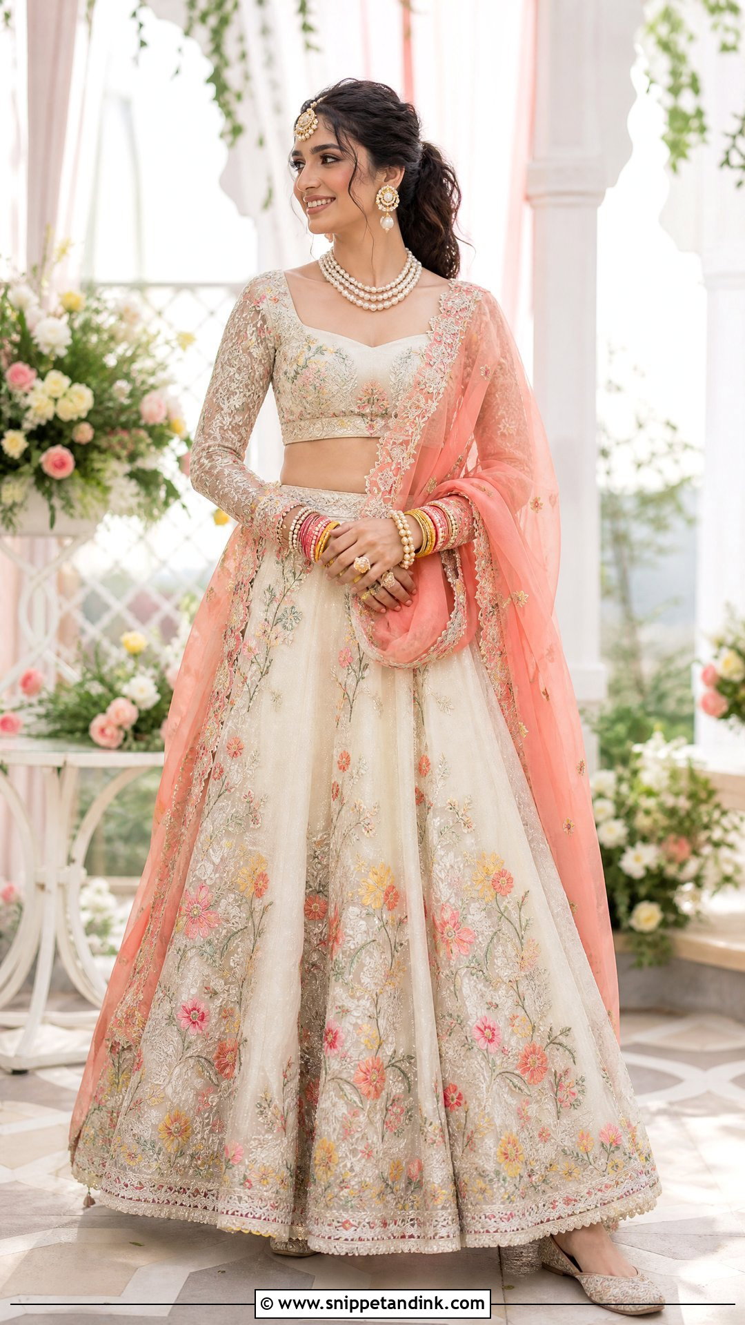 Ivory Floral Lehenga Dholki Bridal Outfit - Snippet and Ink - 20 Dholki Outfit Bride Ideas