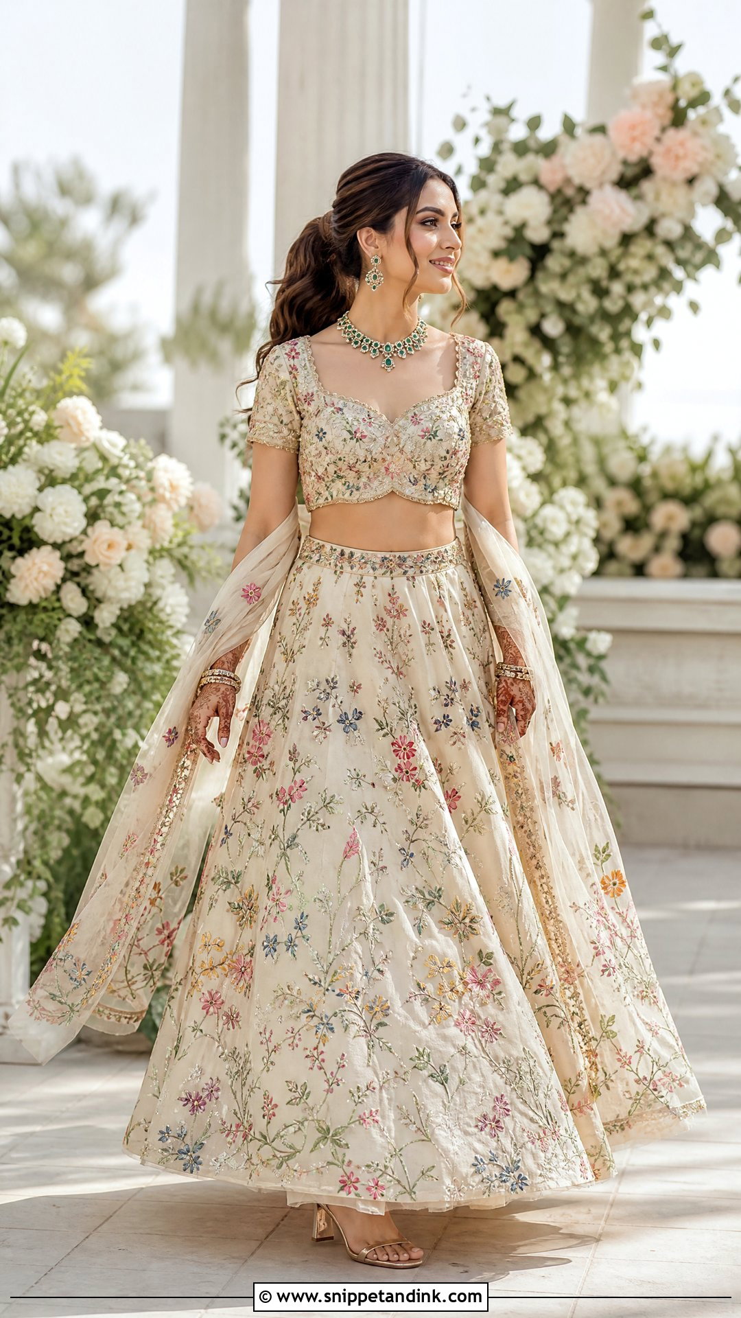 Ivory Floral Lehenga Mehandi Outfit - Snippet and Ink - 20 Mehandi Outfits for Bride