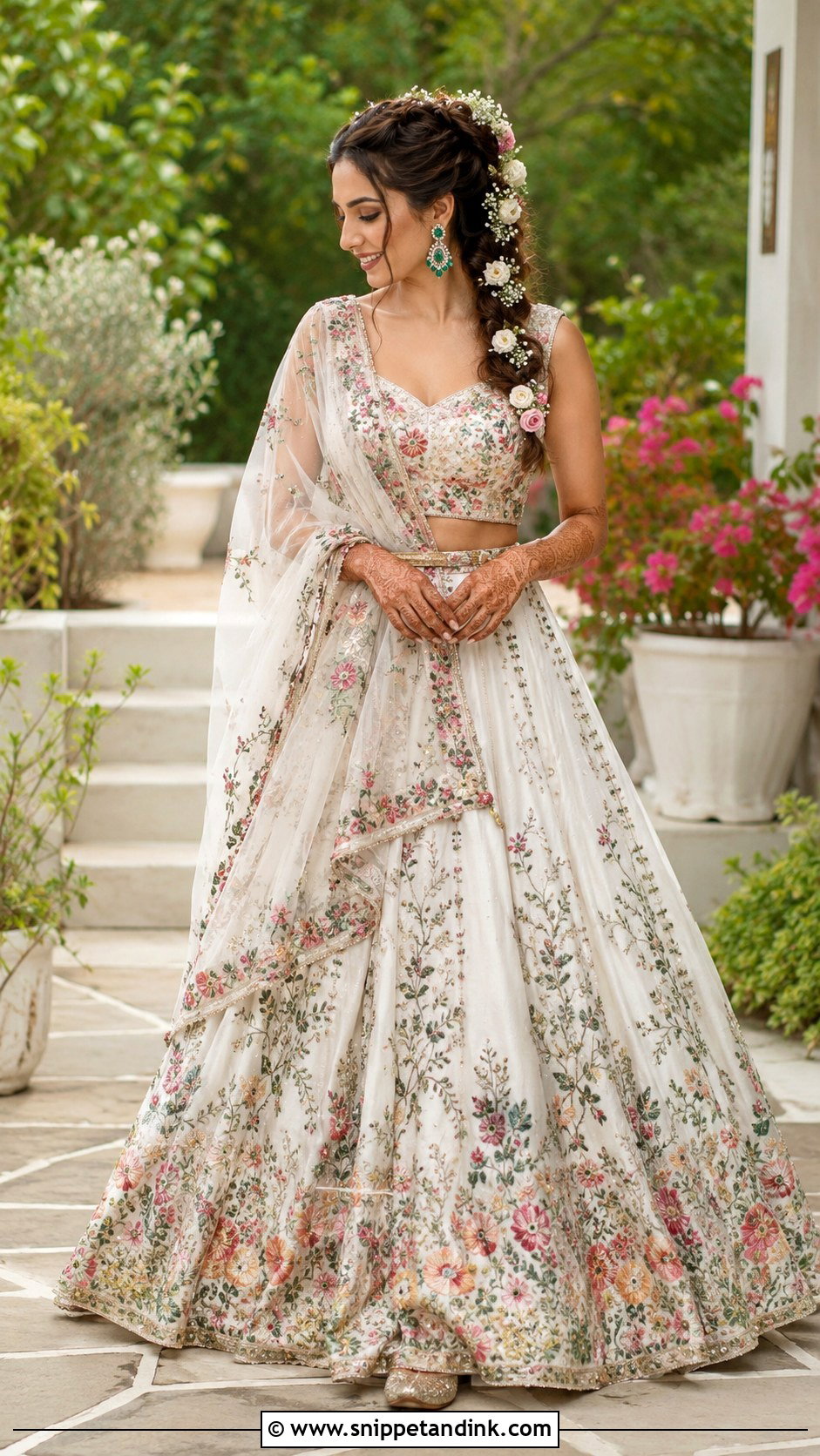 Ivory Floral Lehenga Mehendi Outfit - Snippet and Ink - 20 Mehendi Ceremony Outfits Brides