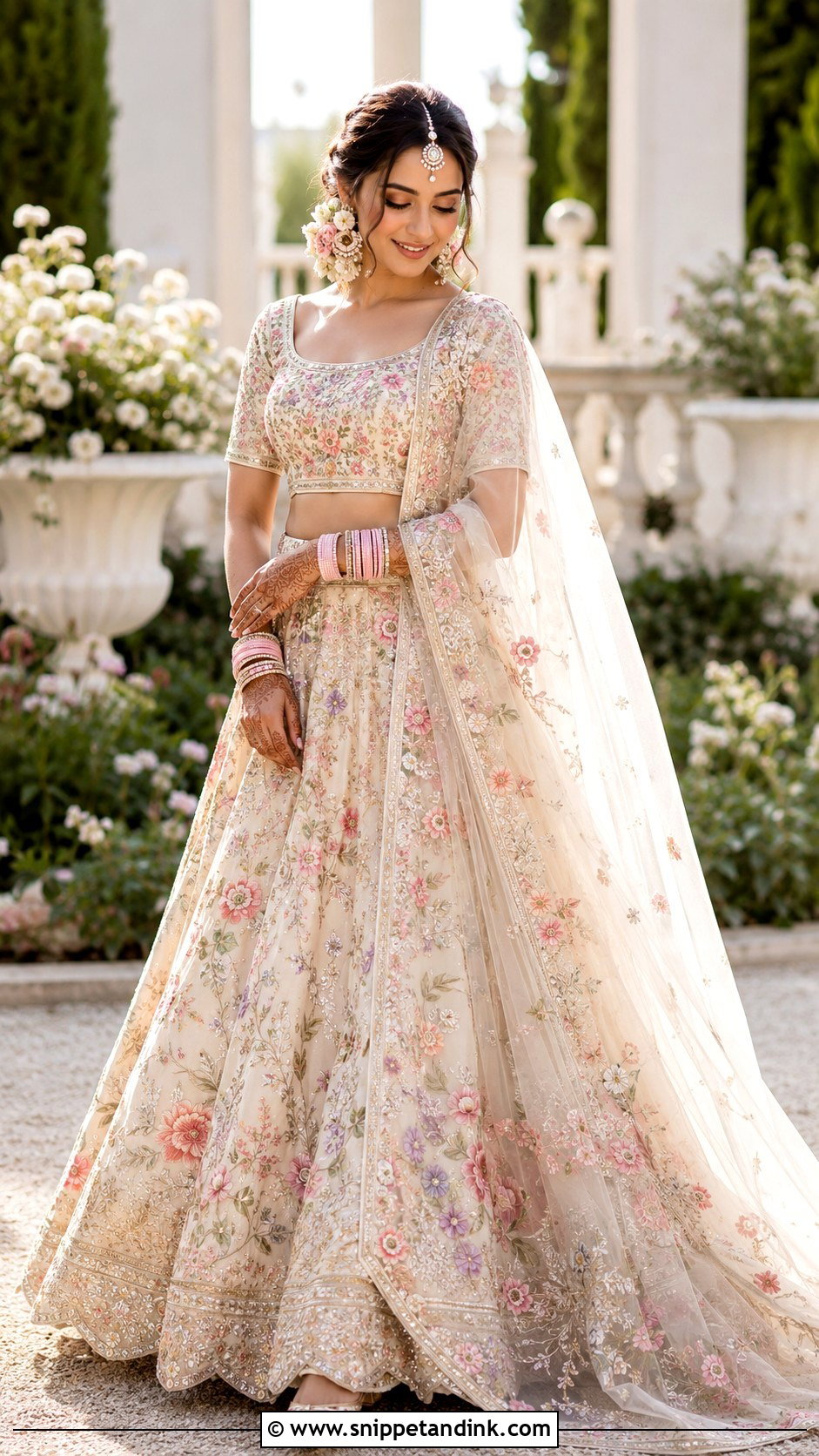 Ivory Floral Lehenga Mehndi Dress - Snippet and Ink - 20 Mehndi Dress for Bridal Ideas