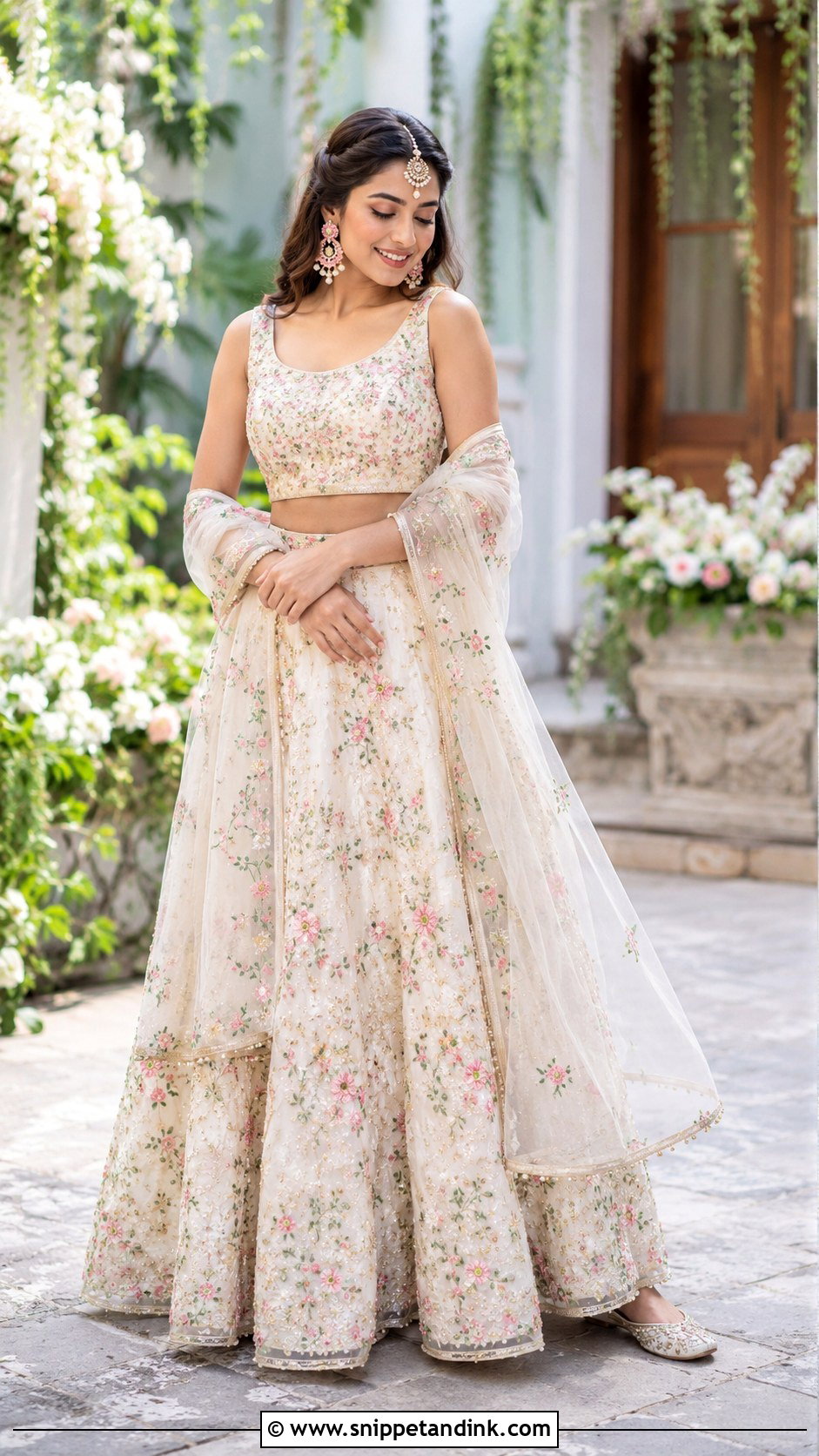 Ivory Floral Mehndi Lehenga - Snippet and Ink - 20 Bride Mehndi Dress Ideas