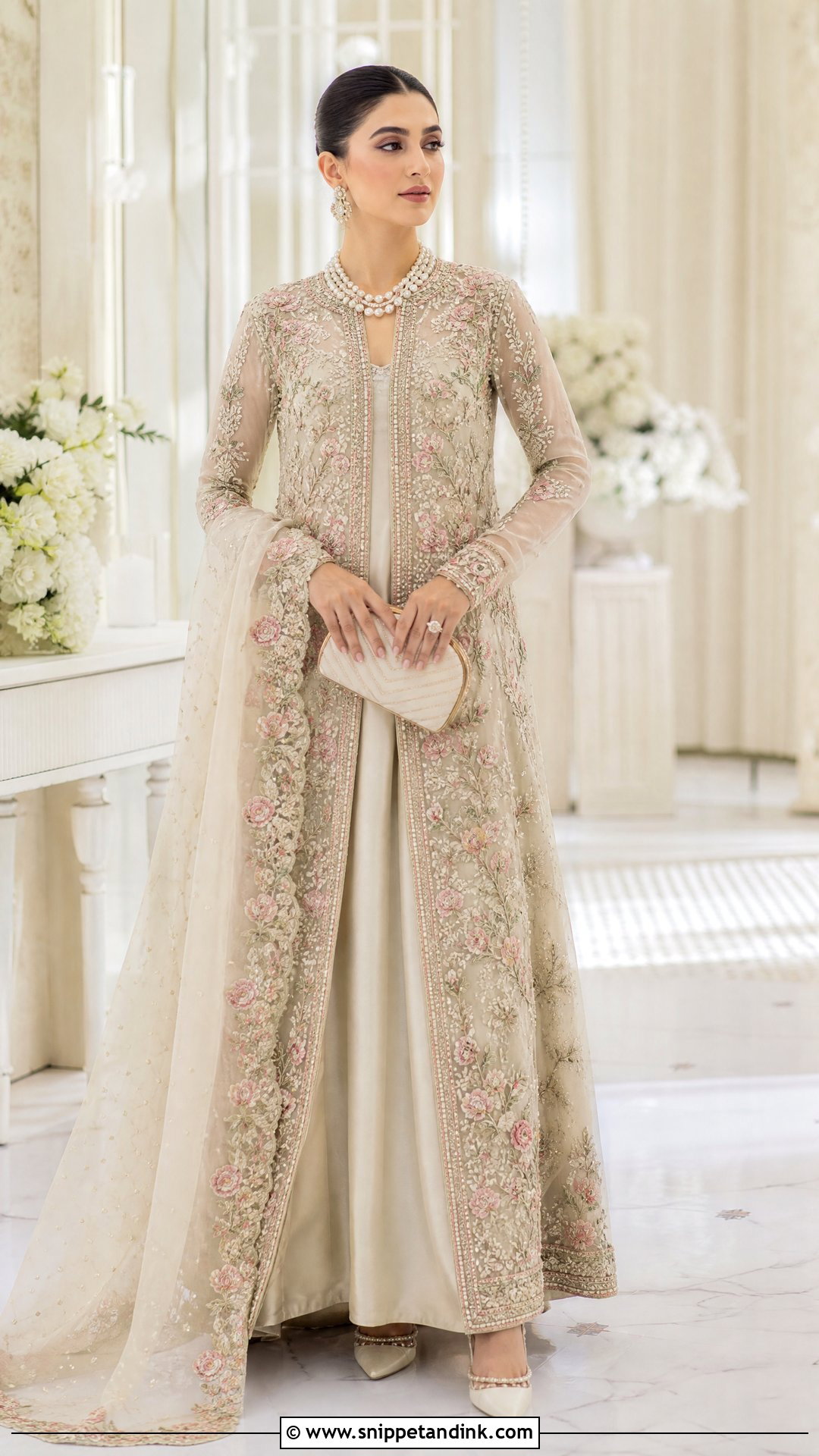 Ivory Floral Pakistani Bridal Walima Maxi - Snippet and Ink - 20 Pakistani Bridal Walima Maxi Ideas