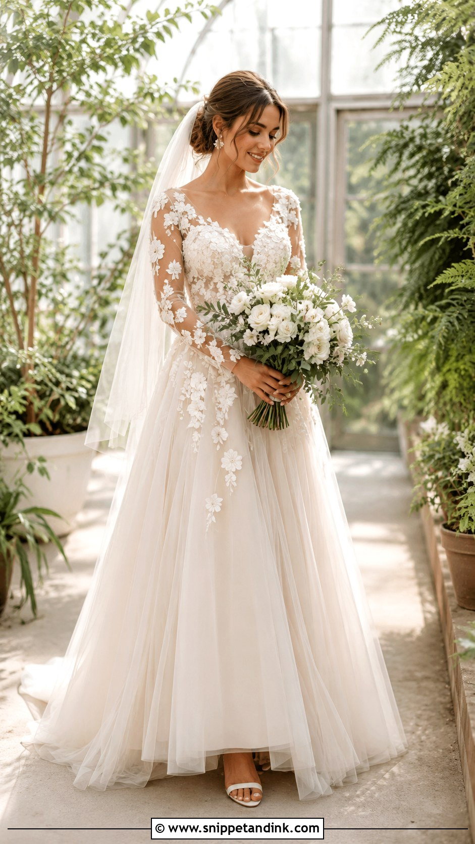 Ivory Floral Wedding Dress With Applique Sleeves - Snippet and Ink - 20 Ivory Wedding Dress with Sleeves