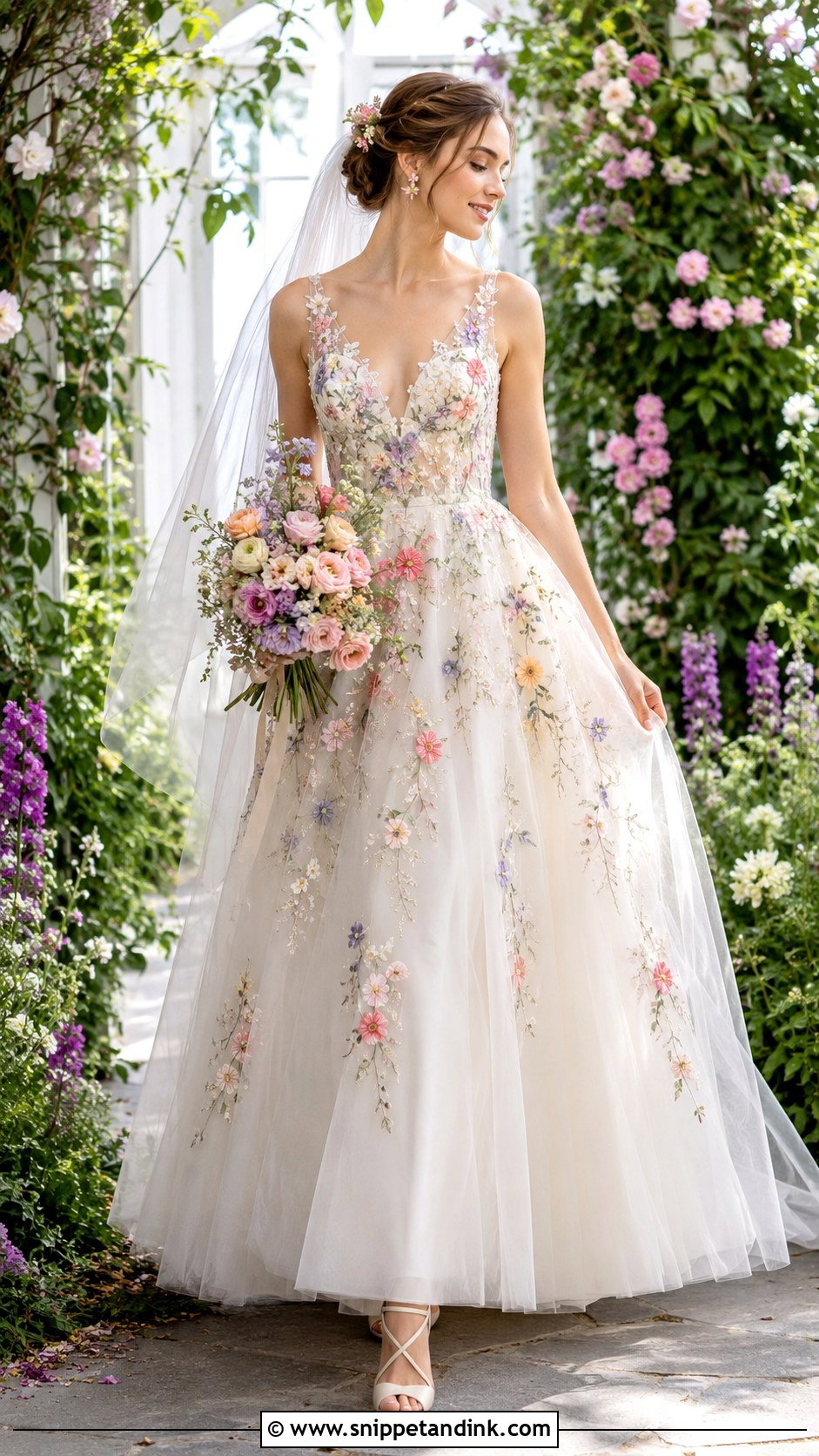 Ivory Floral Wedding Gown - Snippet and Ink - 25 Colored Wedding Gowns