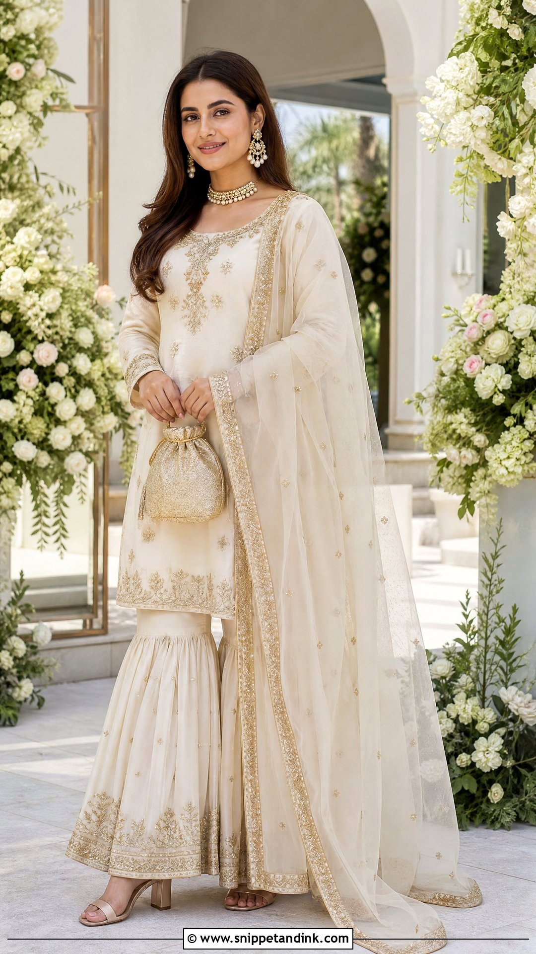 Ivory Garara Suit With Gold Embroidery - Snippet and Ink - 20 Garara Suits Designs for Wedding