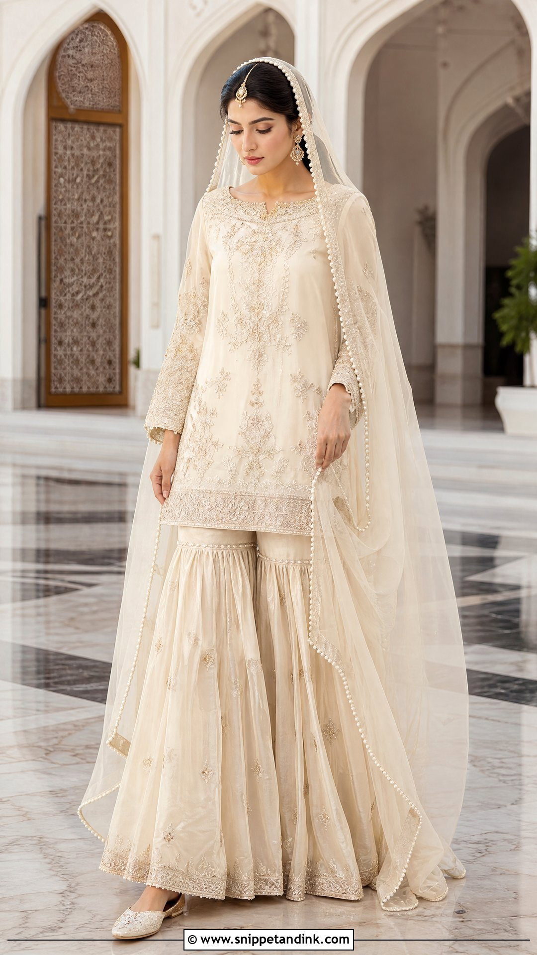 Ivory Gharara Nikah Dress - Snippet and Ink - 20 Pakistani Nikah Dress Ideas