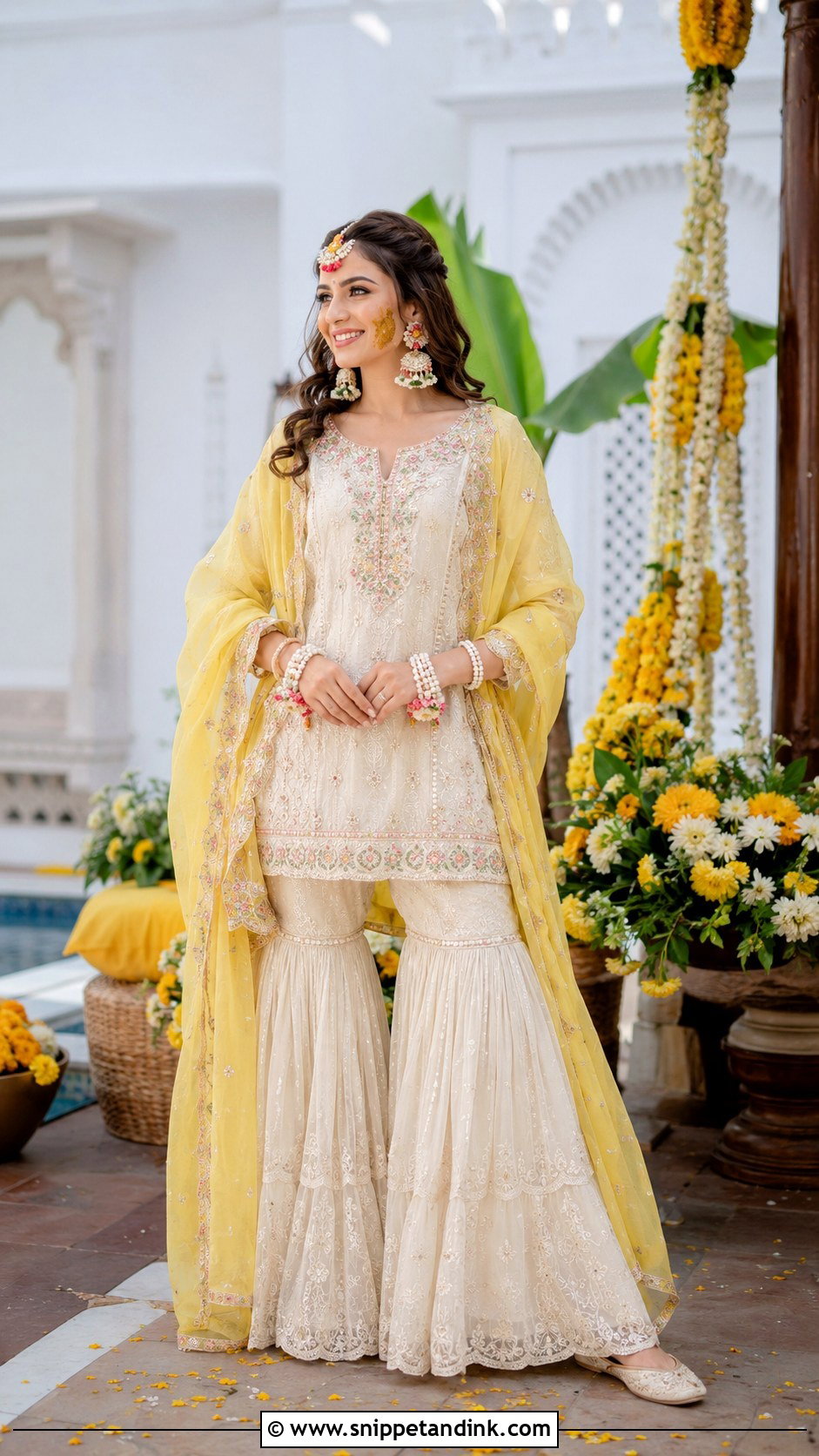 Ivory Gharara Set for Haldi Bride - Snippet and Ink - 20 Dress for Haldi Function for Bride Ideas