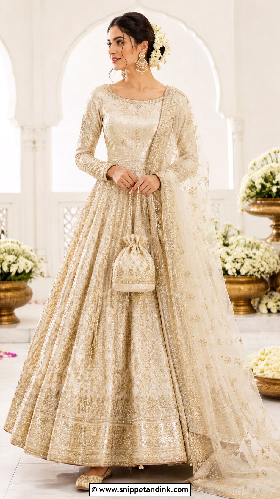Ivory Gold Anarkali Bridal Dress - Snippet and Ink - 20 Anarkali Bridal Dress Ideas
