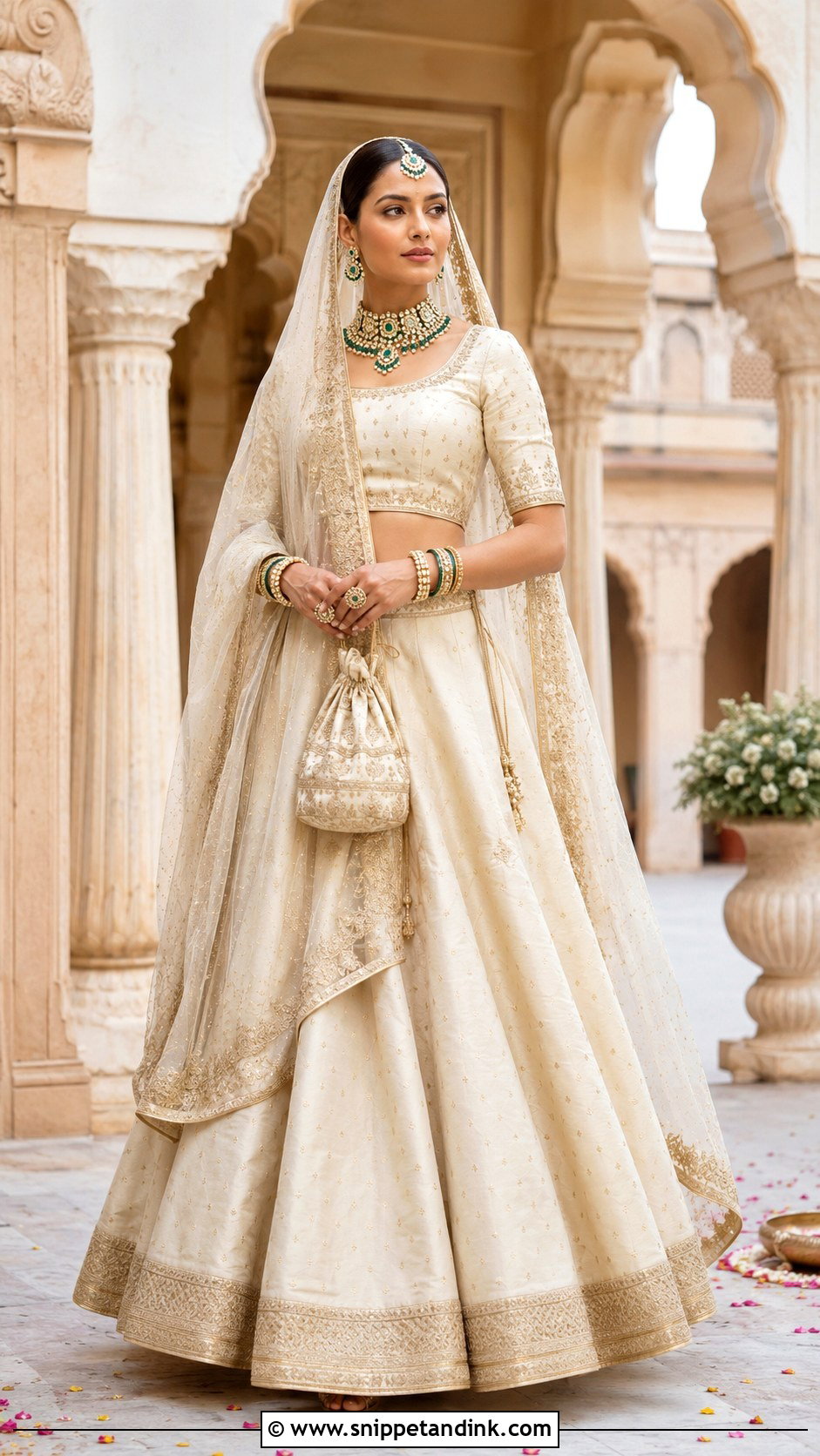 Ivory Gold Bridal Chaniya Choli - Snippet and Ink - 20 Bridal Chaniya Choli Indian Weddings Ideas