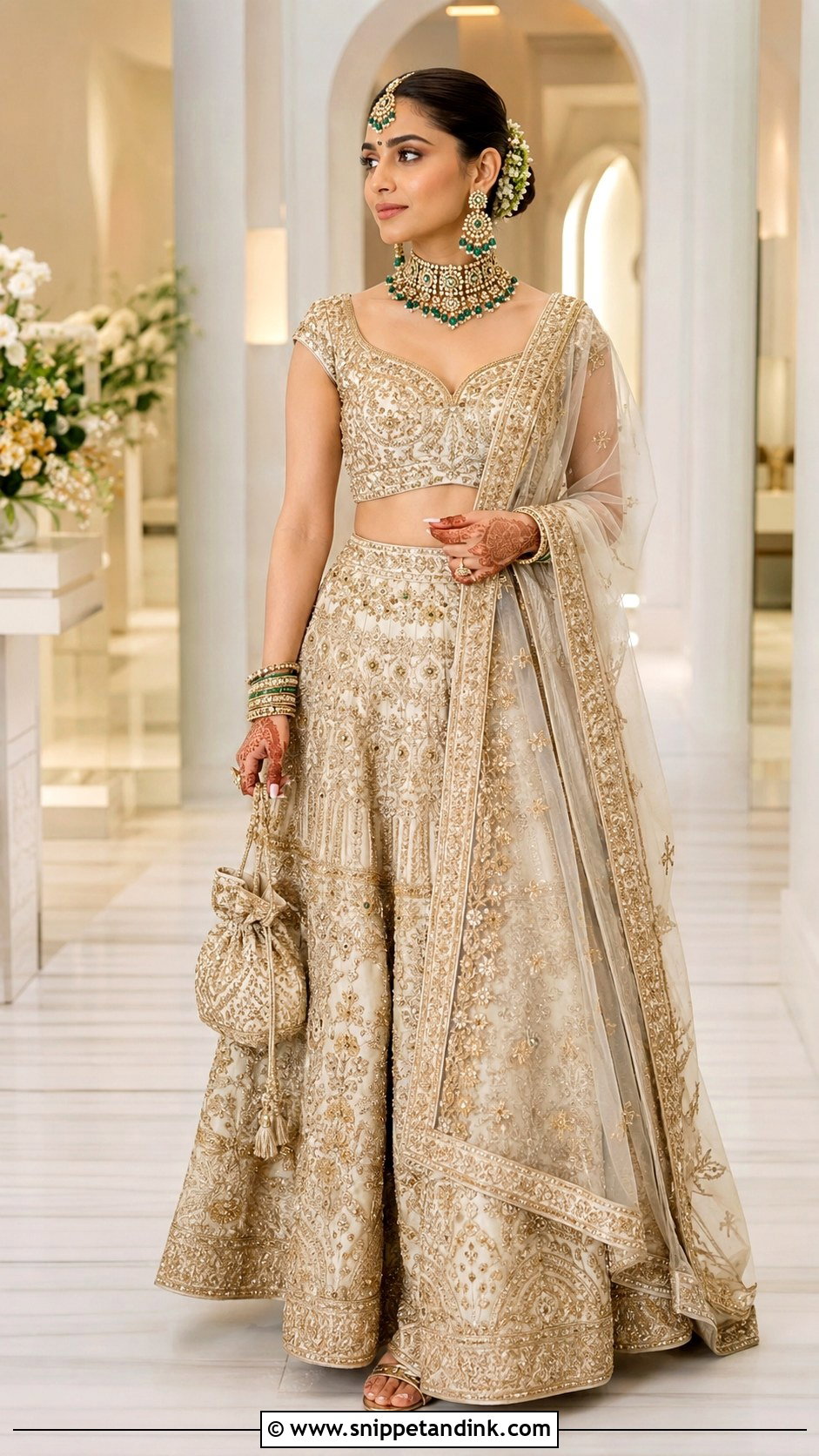 Ivory Gold Bridal Lehenga - Snippet and Ink - 20 Indian Style Dulhan Dress Ideas