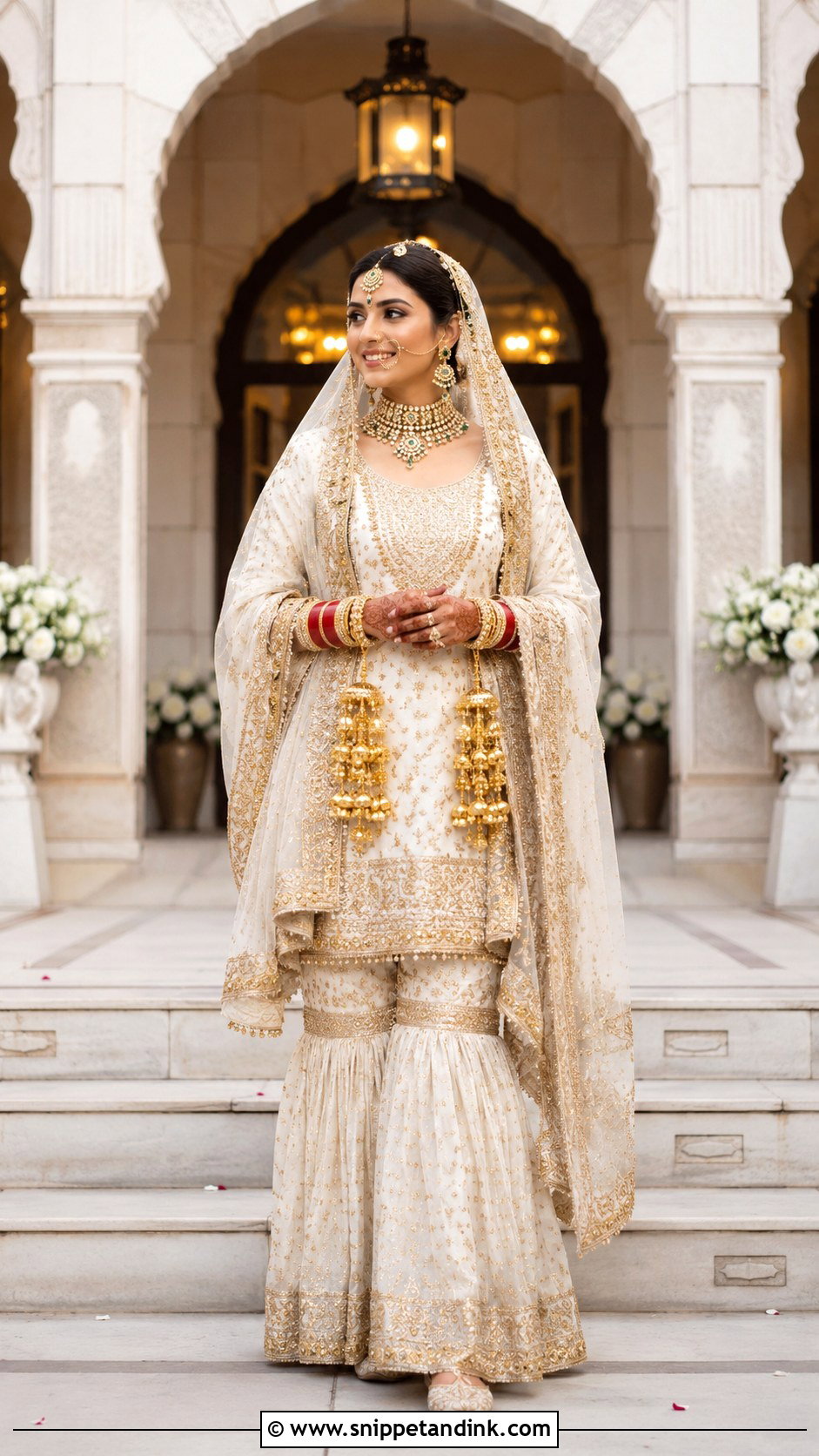 Ivory Gold Gharara Suit For Anand Karaj Bride - Snippet and Ink - 20 Anand Karaj Suit Bride Ideas