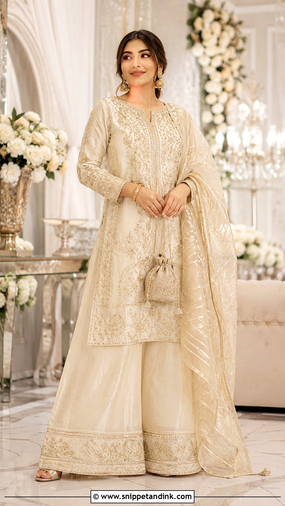 Ivory Gold Heavy Plazo Suit for Wedding - Snippet and Ink - 20 Heavy Plazo Suits for Wedding