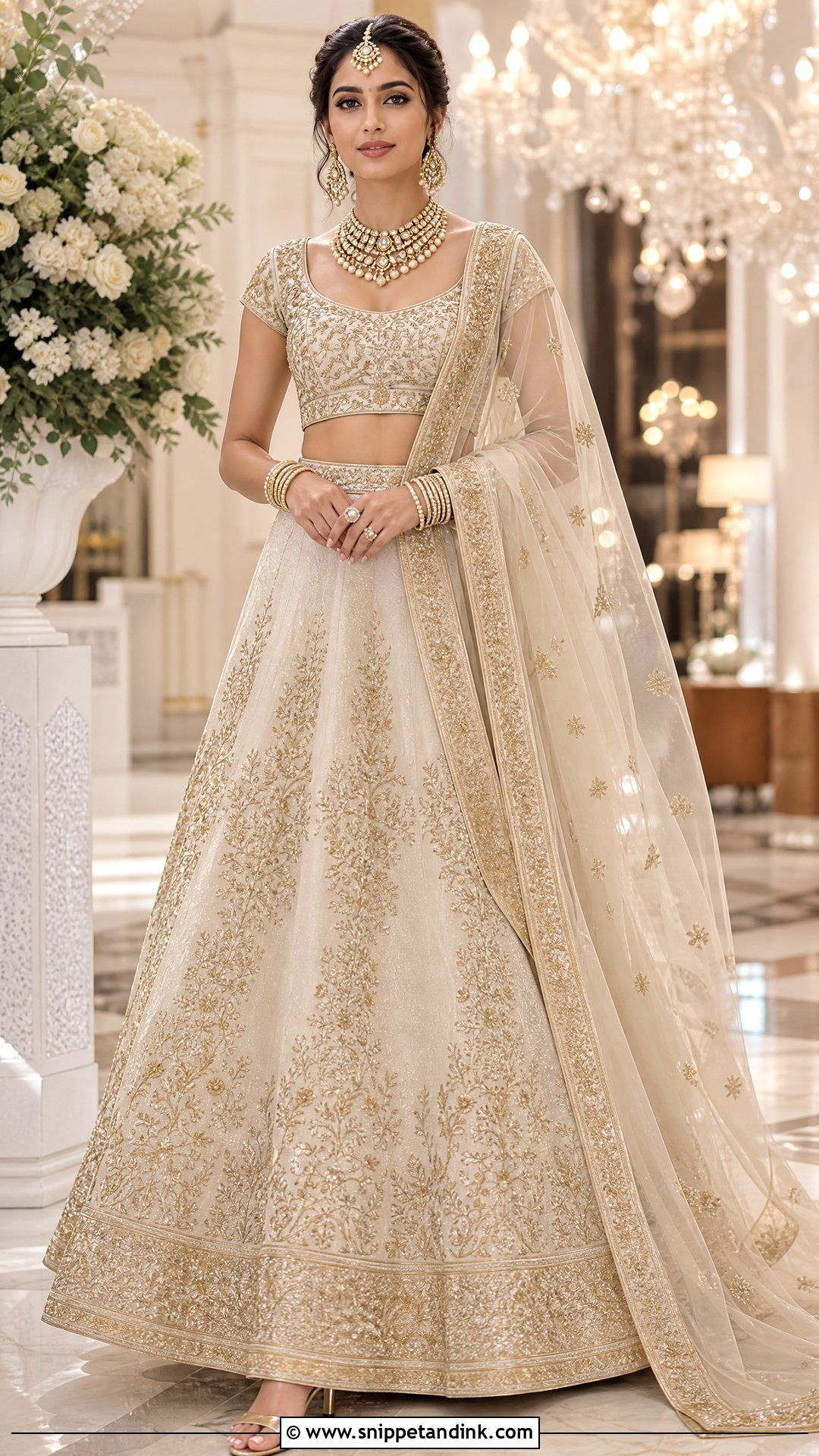Ivory Gold Lehenga Wedding Dress - Snippet and Ink - 25 Traditional Indian Wedding Dress Ideas